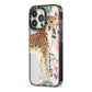 Personalised Leopard iPhone 13 Pro Black Impact Case Side Angle on Silver phone
