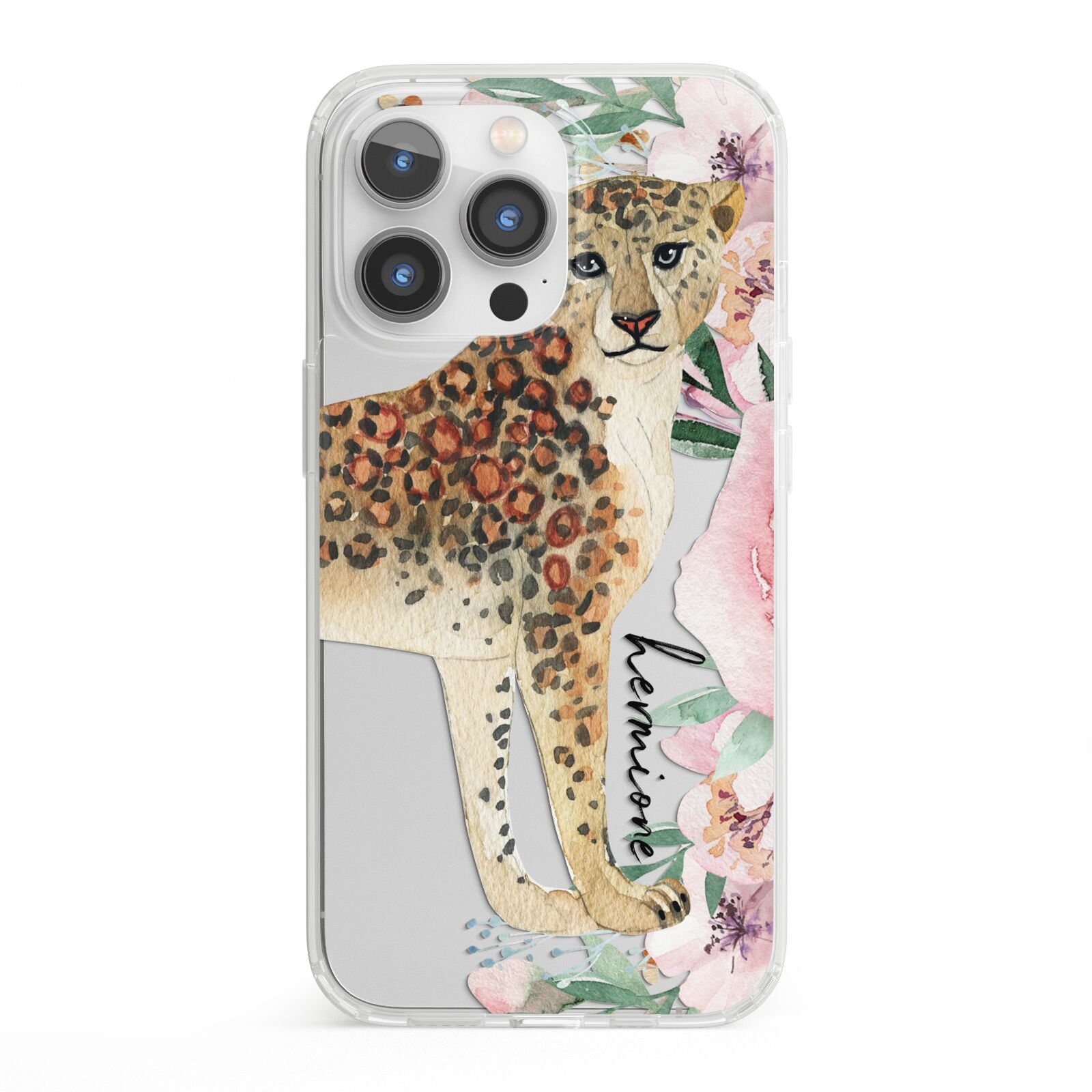 Personalised Leopard iPhone 13 Pro Clear Bumper Case
