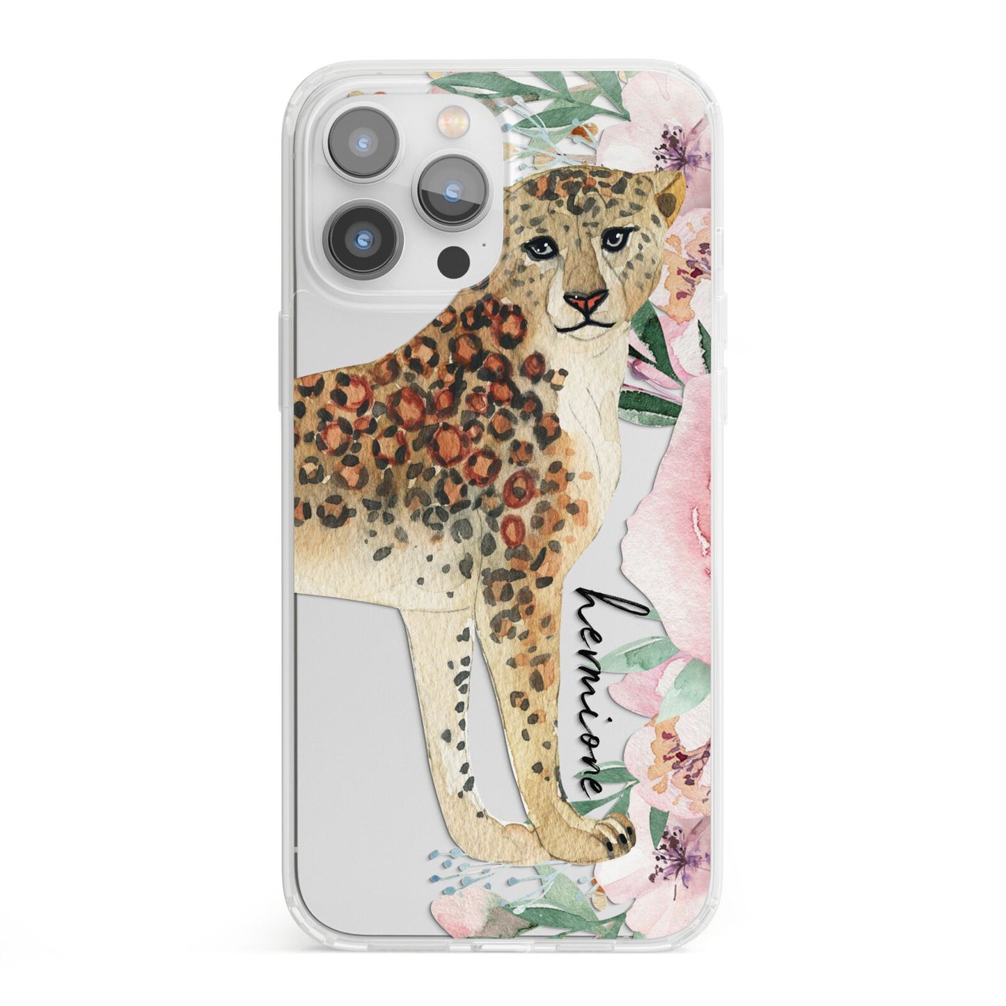 Personalised Leopard iPhone 13 Pro Max Clear Bumper Case