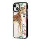 Personalised Leopard iPhone 14 Black Impact Case Side Angle on Silver phone
