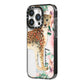 Personalised Leopard iPhone 14 Pro Black Impact Case Side Angle on Silver phone
