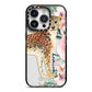 Personalised Leopard iPhone 14 Pro Black Impact Case on Silver phone