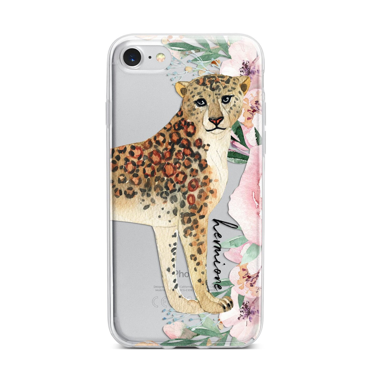 Personalised Leopard iPhone 7 Bumper Case on Silver iPhone