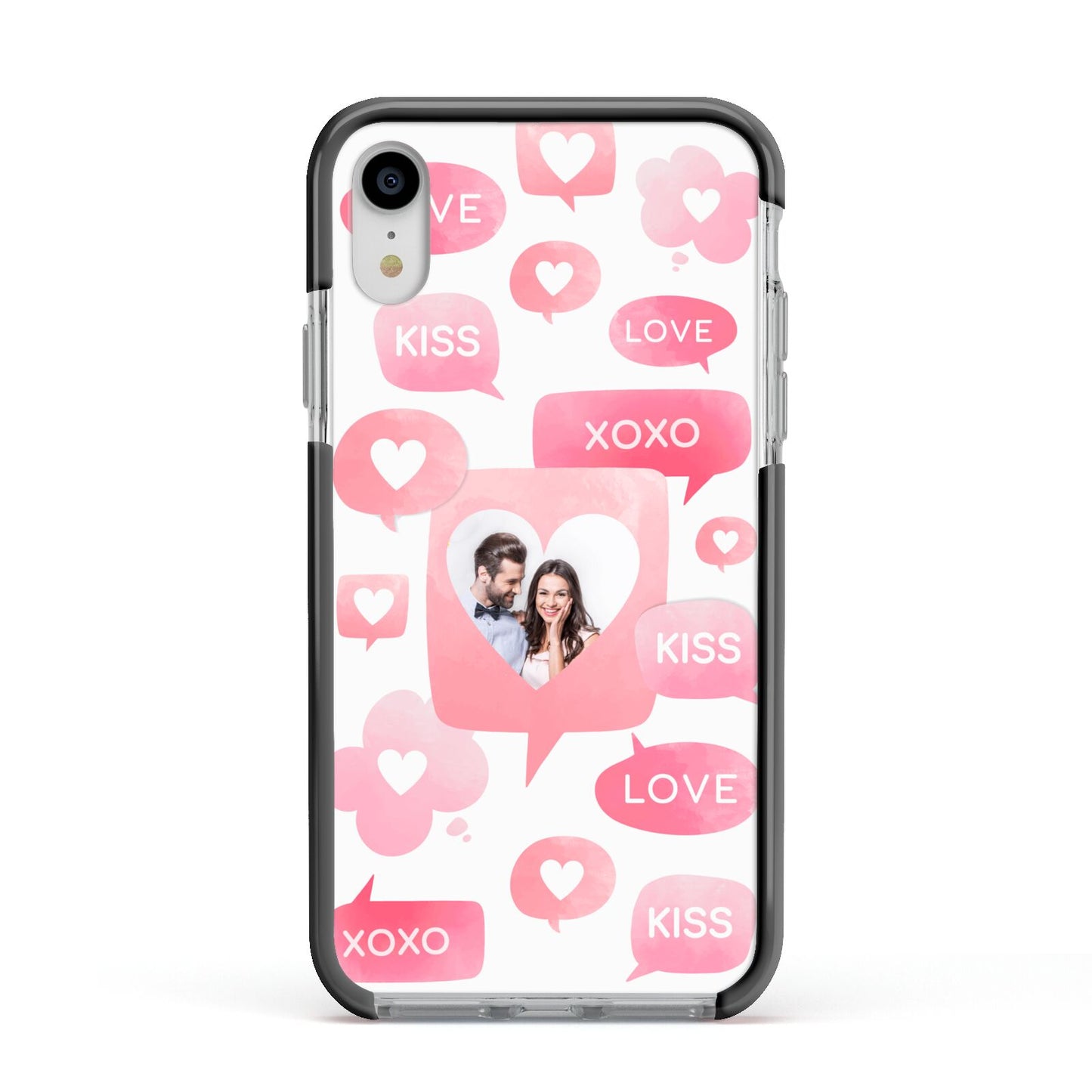 Personalised Likes Photo Apple iPhone XR Impact Case Black Edge on Silver Phone