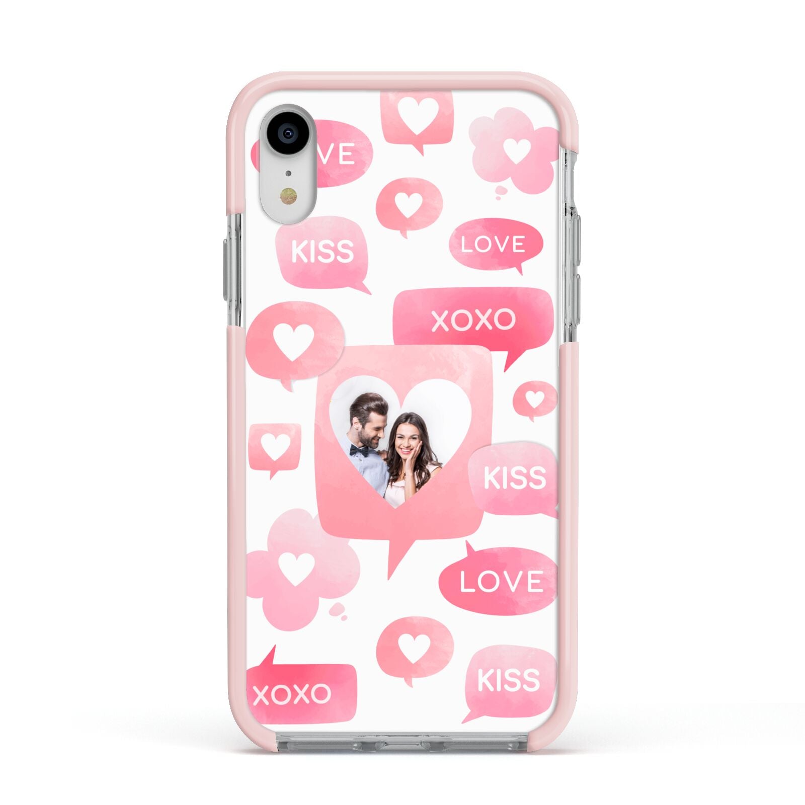 Personalised Likes Photo Apple iPhone XR Impact Case Pink Edge on Silver Phone