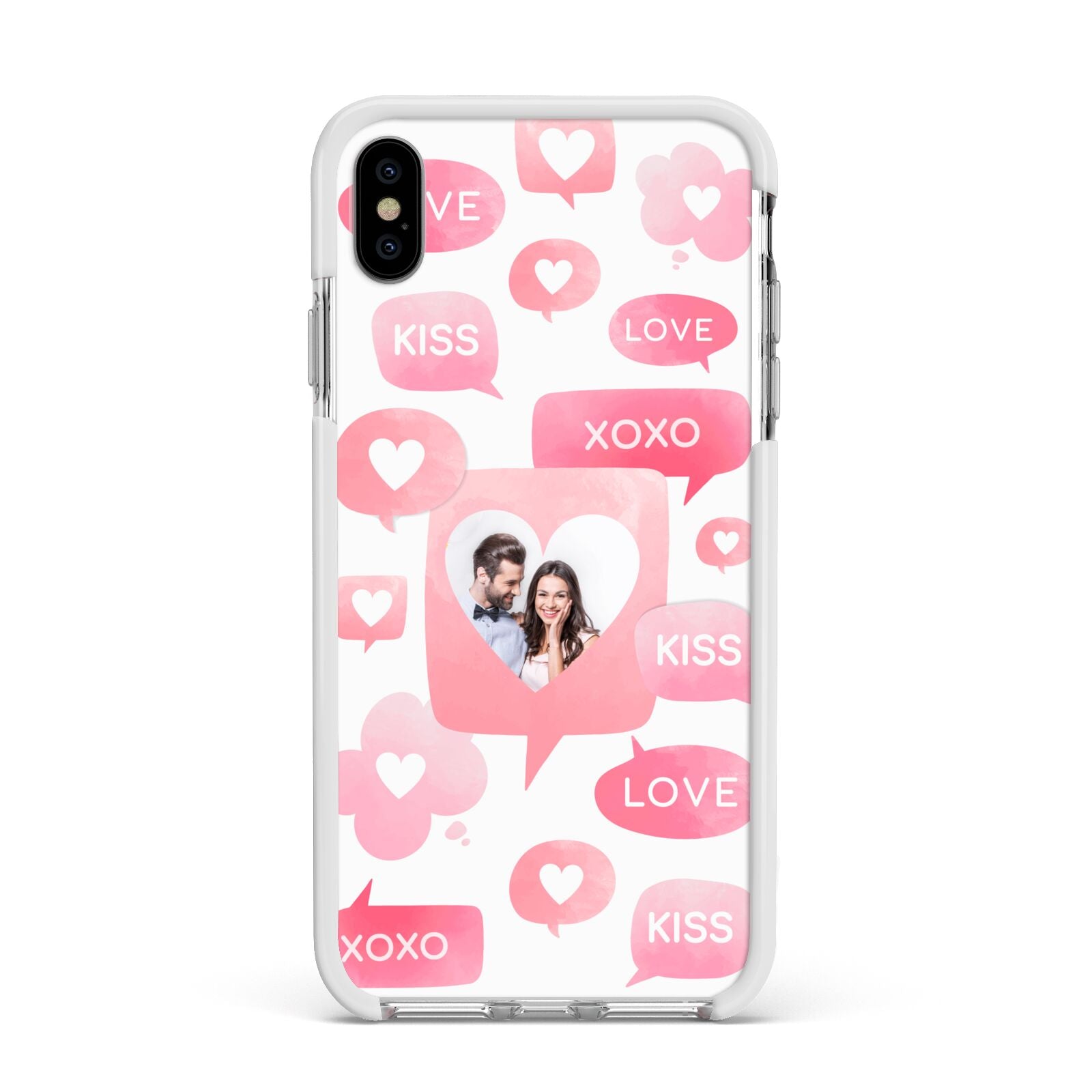 Personalised Likes Photo Apple iPhone Xs Max Impact Case White Edge on Silver Phone