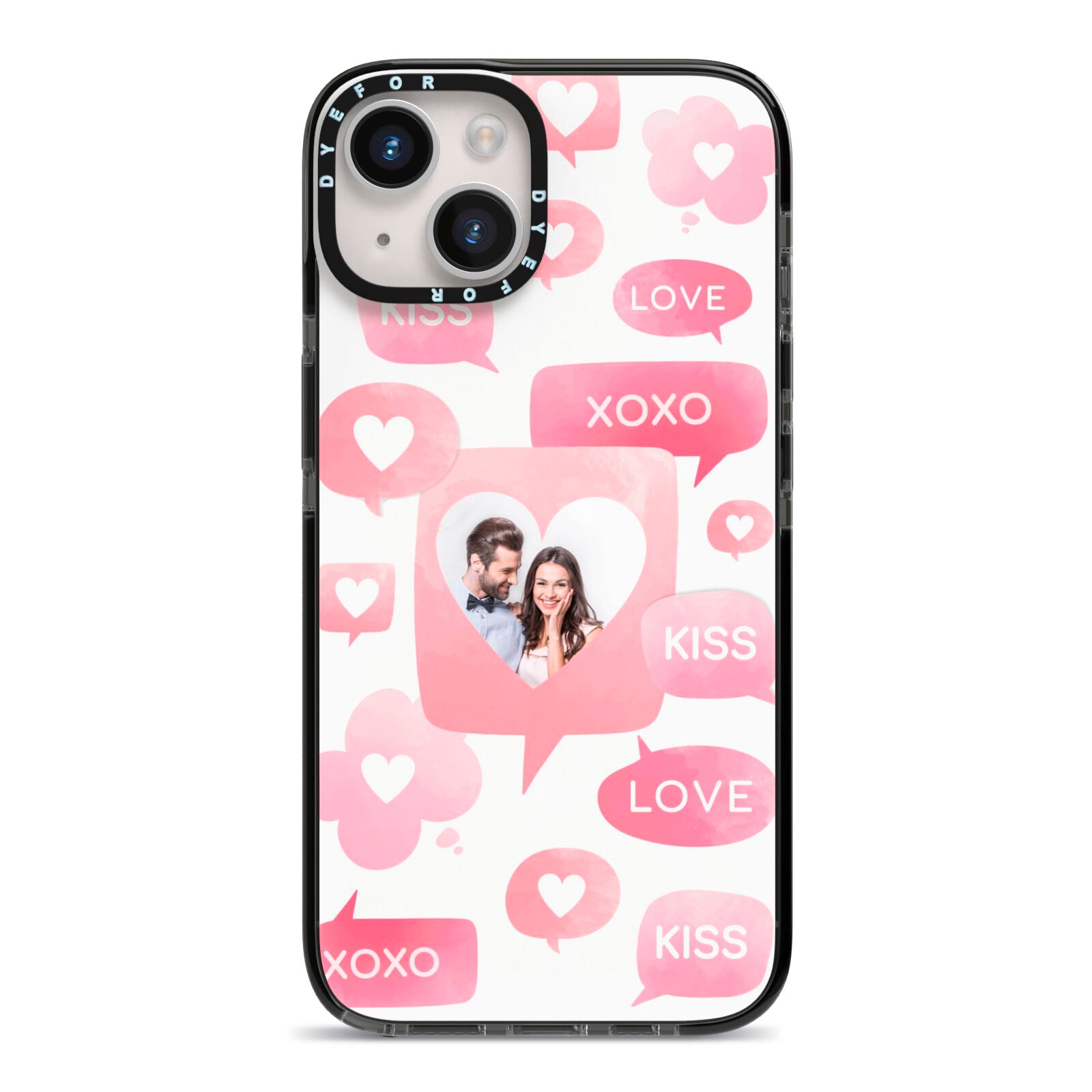 Personalised Likes Photo iPhone 14 Black Impact Case on Silver phone