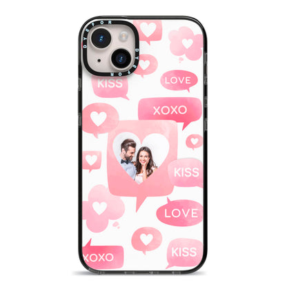 Personalised Likes Photo iPhone 14 Plus Black Impact Case on Silver phone