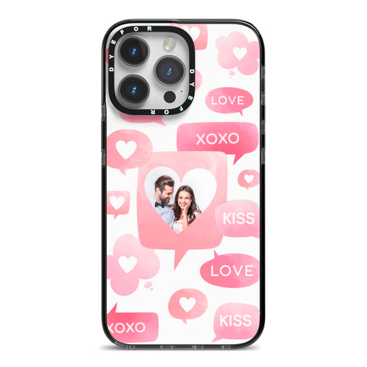 Personalised Likes Photo iPhone 14 Pro Max Black Impact Case on Silver phone