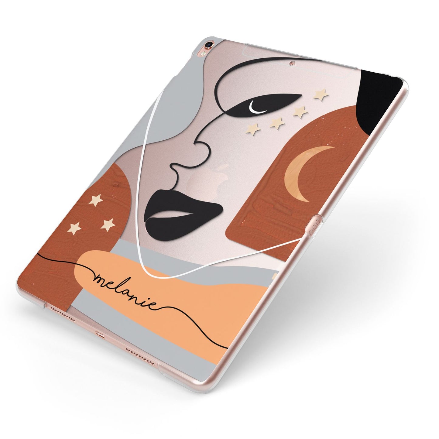 Personalised Line Art Apple iPad Case on Rose Gold iPad Side View