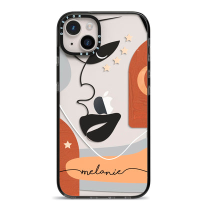 Personalised Line Art iPhone 14 Plus Black Impact Case on Silver phone