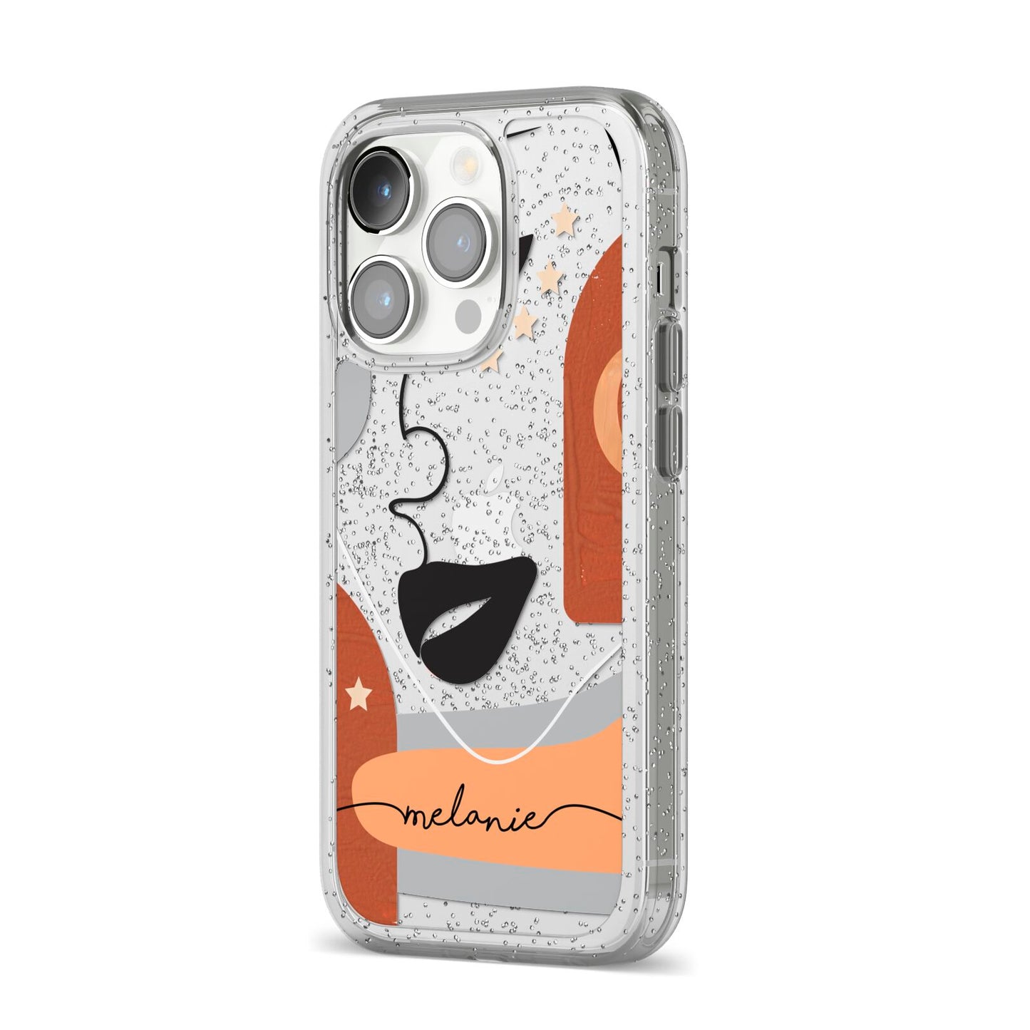Personalised Line Art iPhone 14 Pro Glitter Tough Case Silver Angled Image