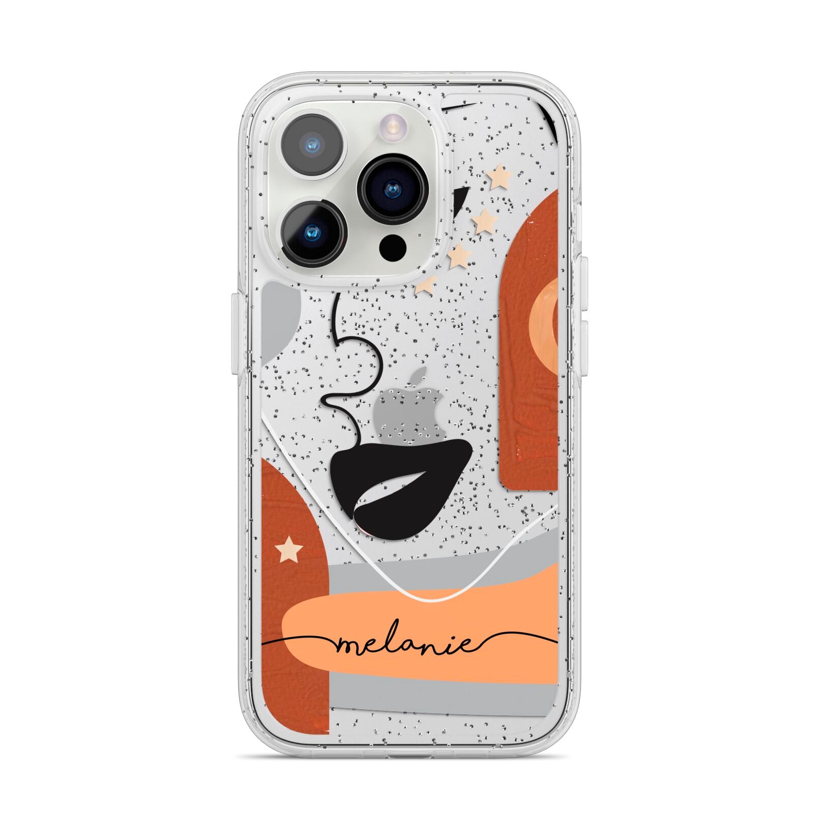 Personalised Line Art iPhone 14 Pro Glitter Tough Case Silver