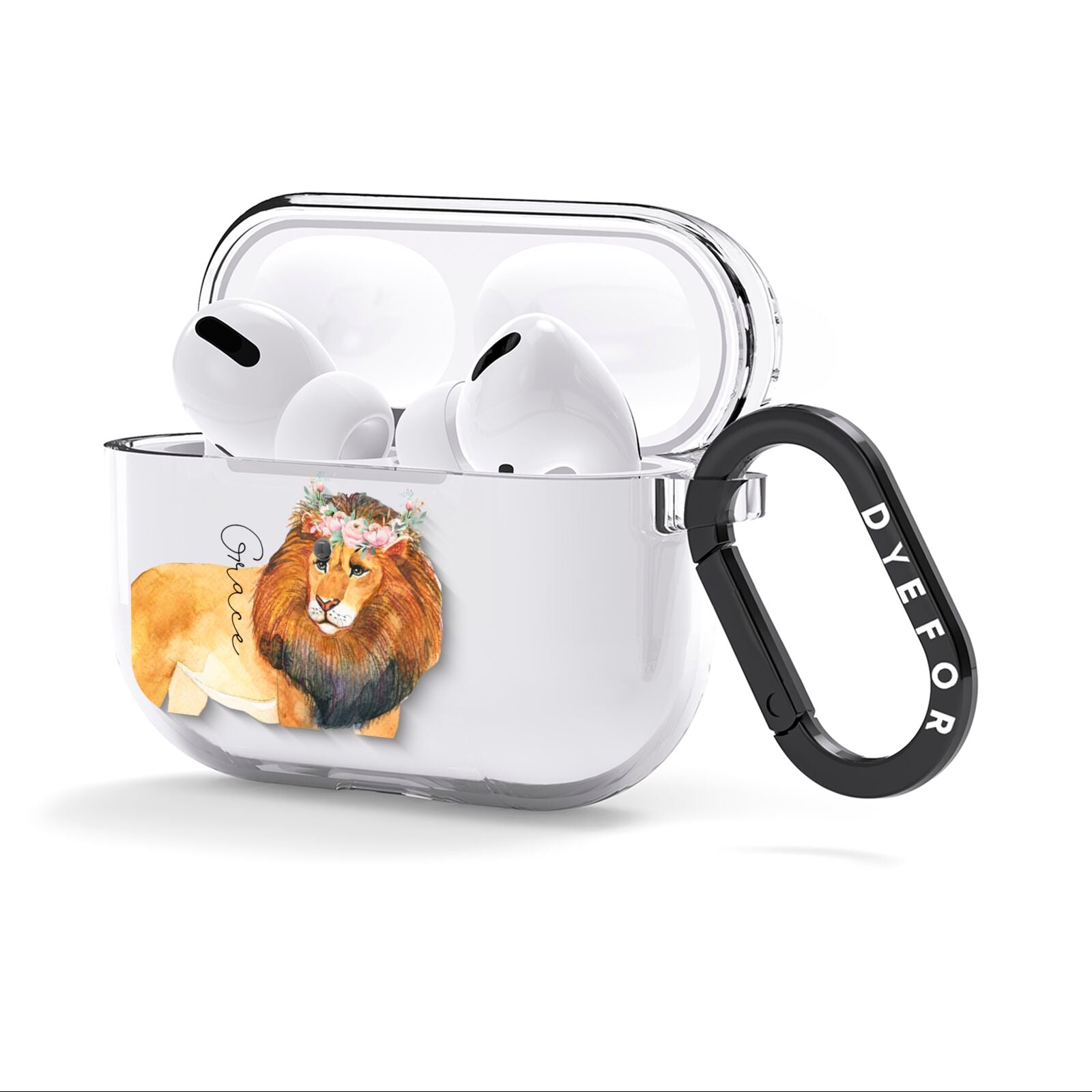 Personalised Lion AirPods Clear Case 3rd Gen Side Image