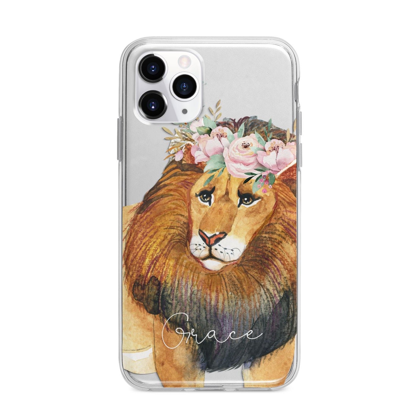 Personalised Lion Apple iPhone 11 Pro Max in Silver with Bumper Case