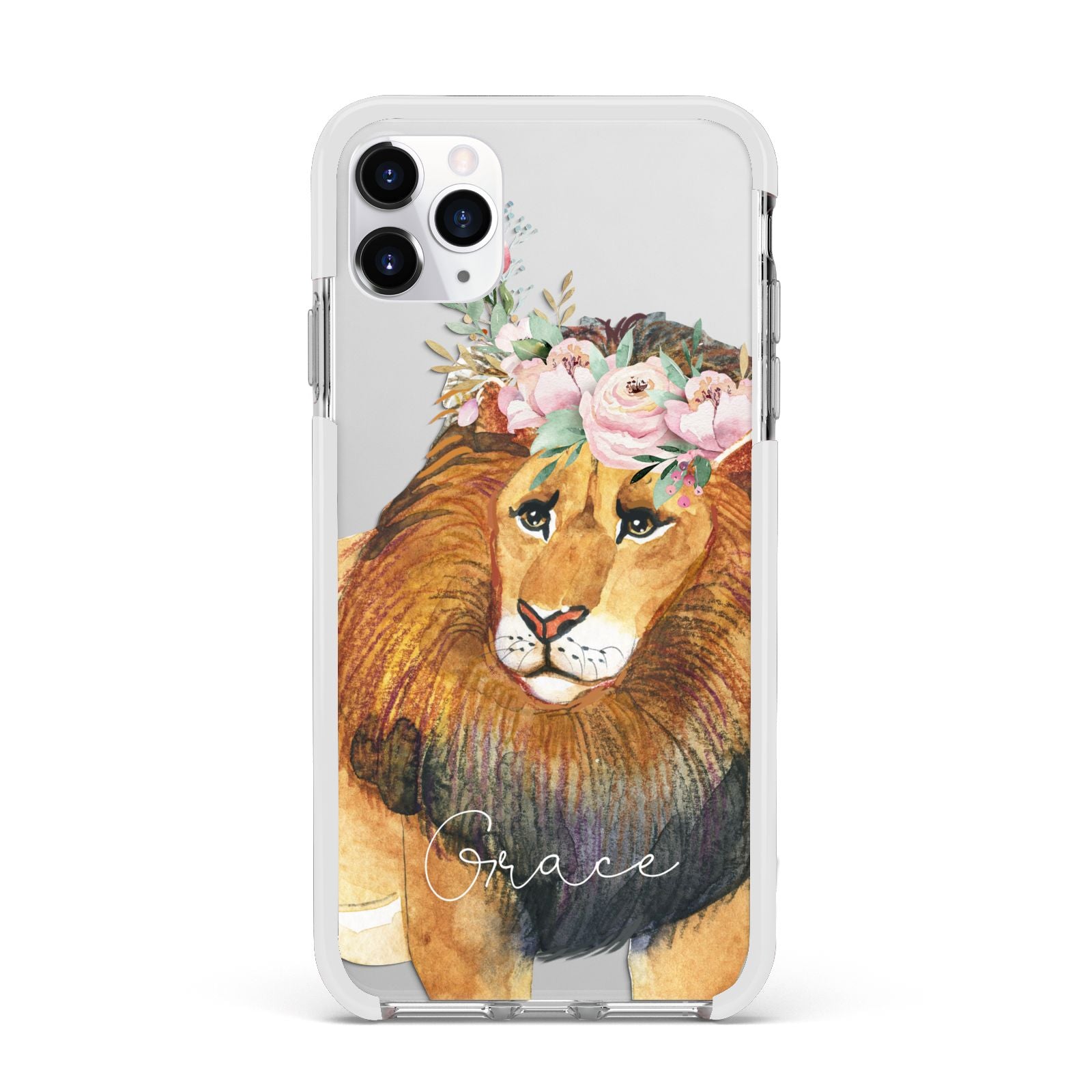 Personalised Lion Apple iPhone 11 Pro Max in Silver with White Impact Case