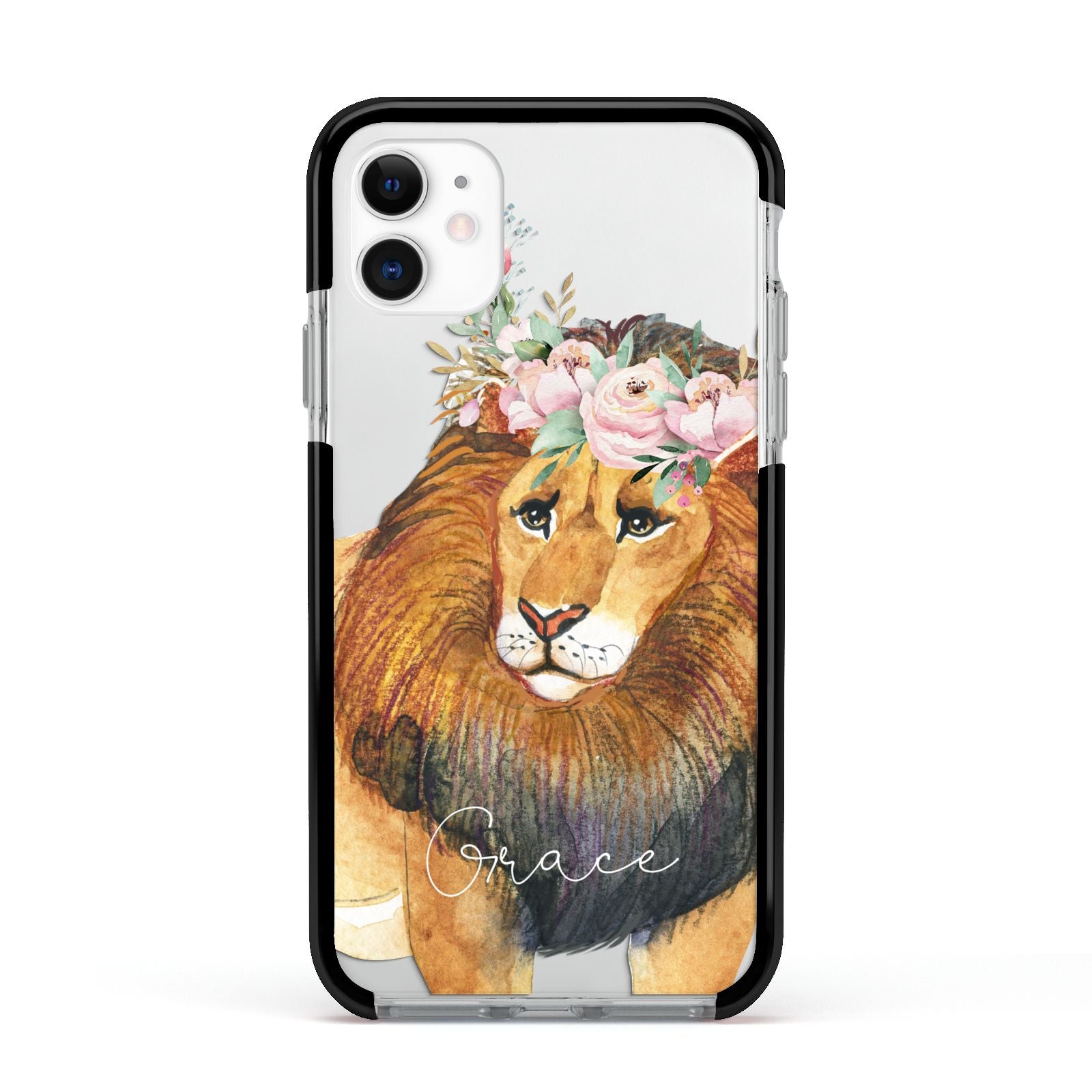Personalised Lion Apple iPhone 11 in White with Black Impact Case