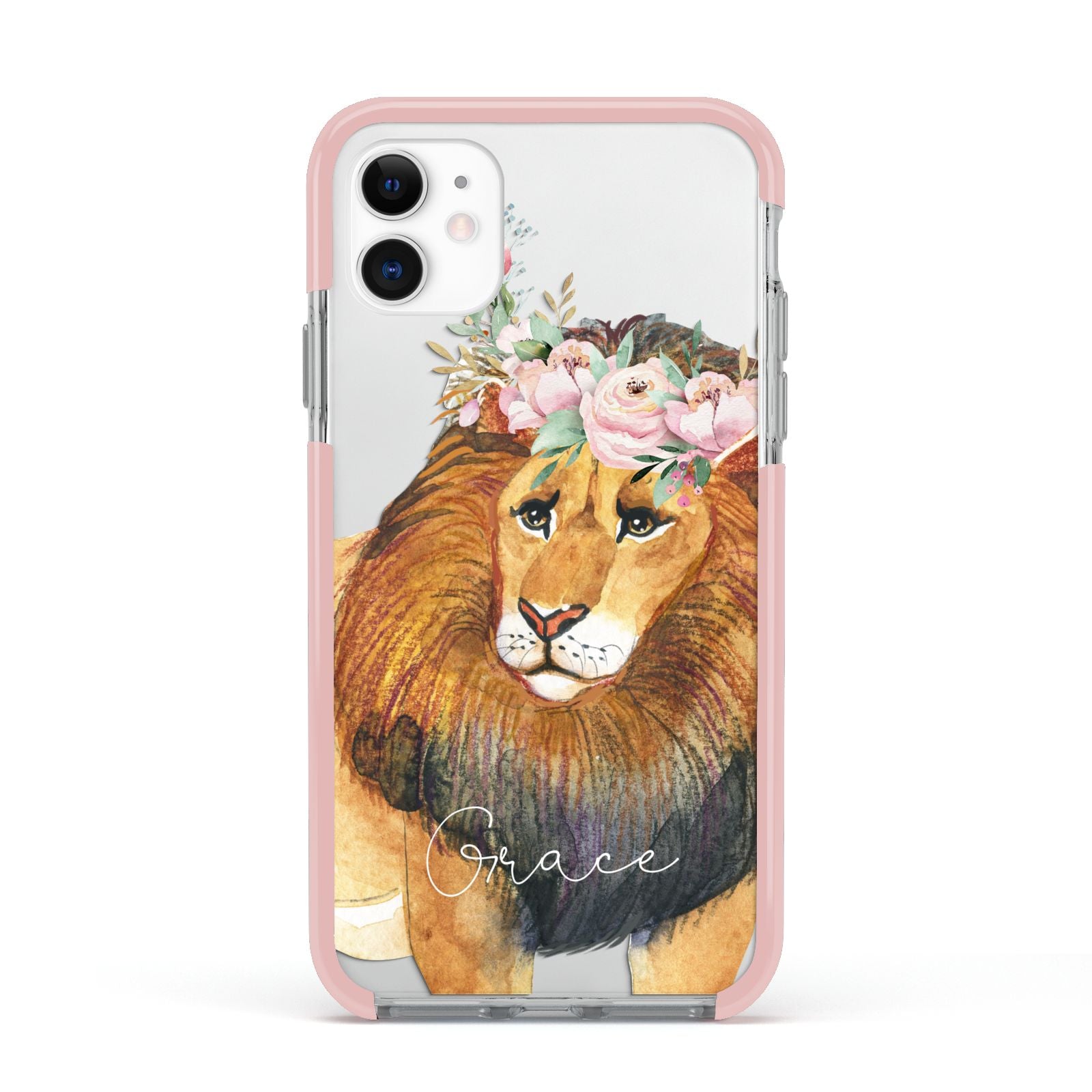 Personalised Lion Apple iPhone 11 in White with Pink Impact Case
