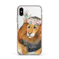 Personalised Lion Apple iPhone Xs Impact Case Pink Edge on Silver Phone