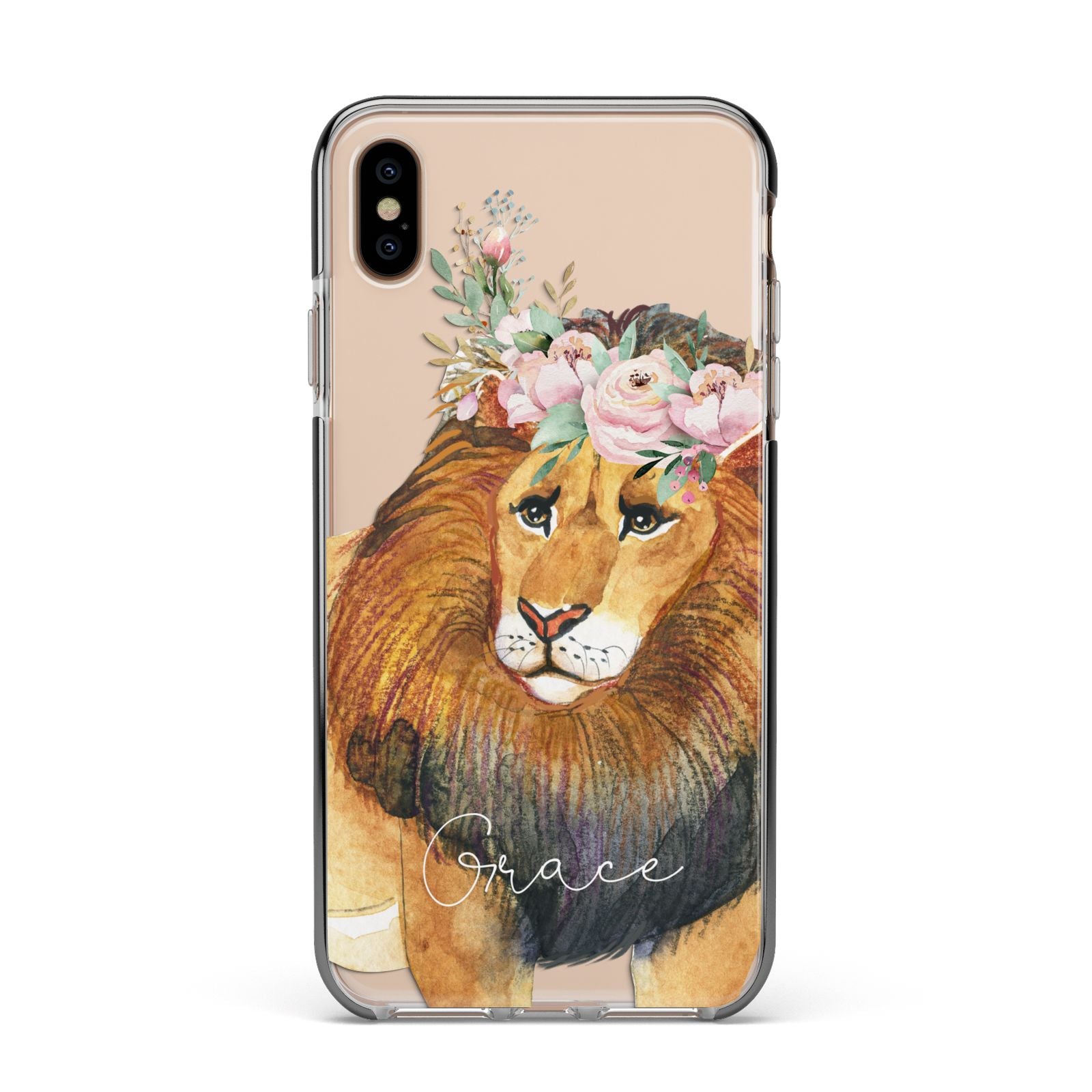 Personalised Lion Apple iPhone Xs Max Impact Case Black Edge on Gold Phone