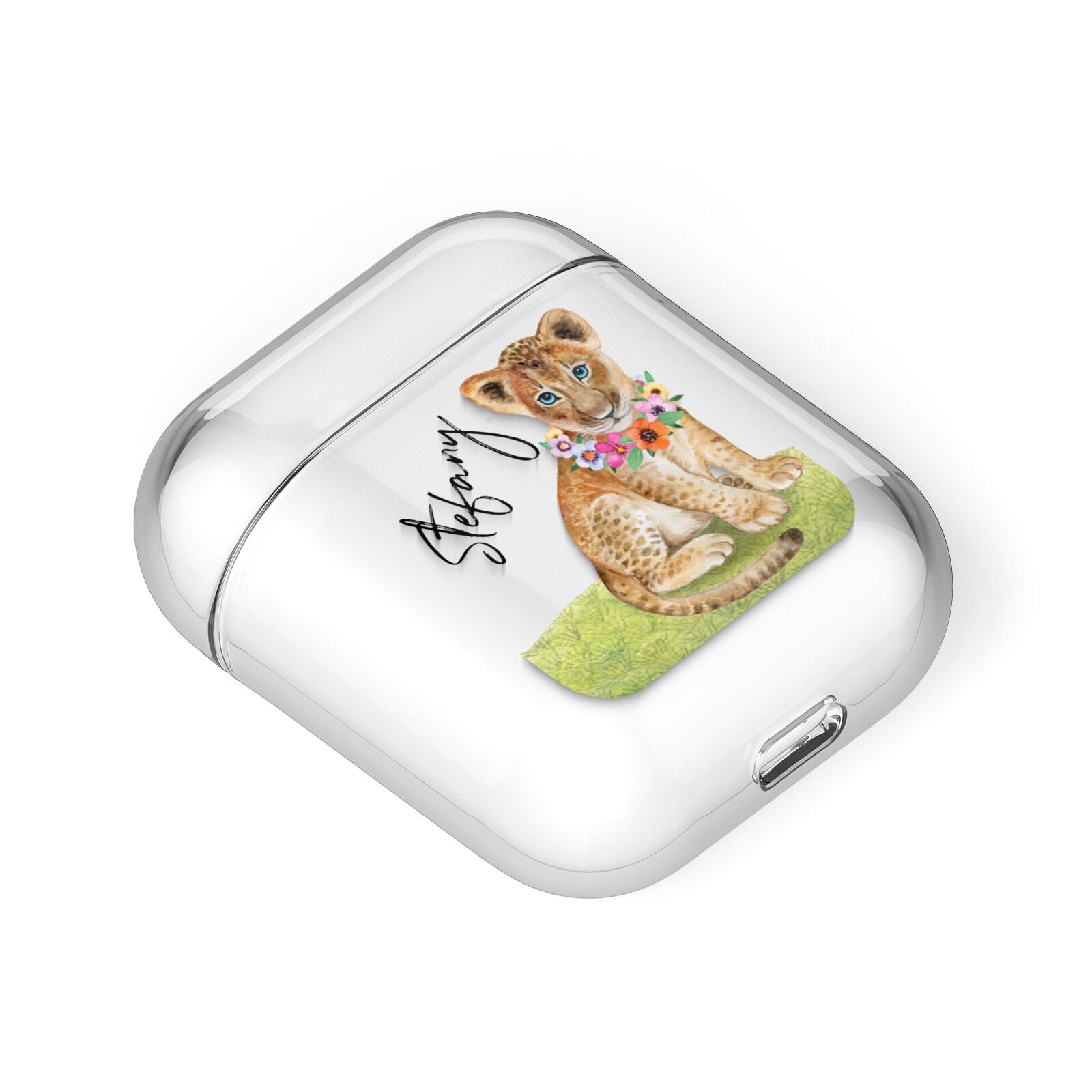 Personalised Lion Cub AirPods Case Laid Flat