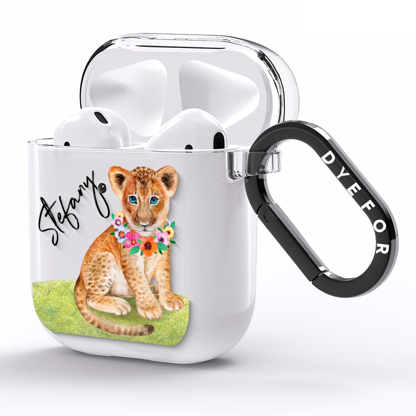 Personalised Lion Cub AirPods Clear Case Side Image