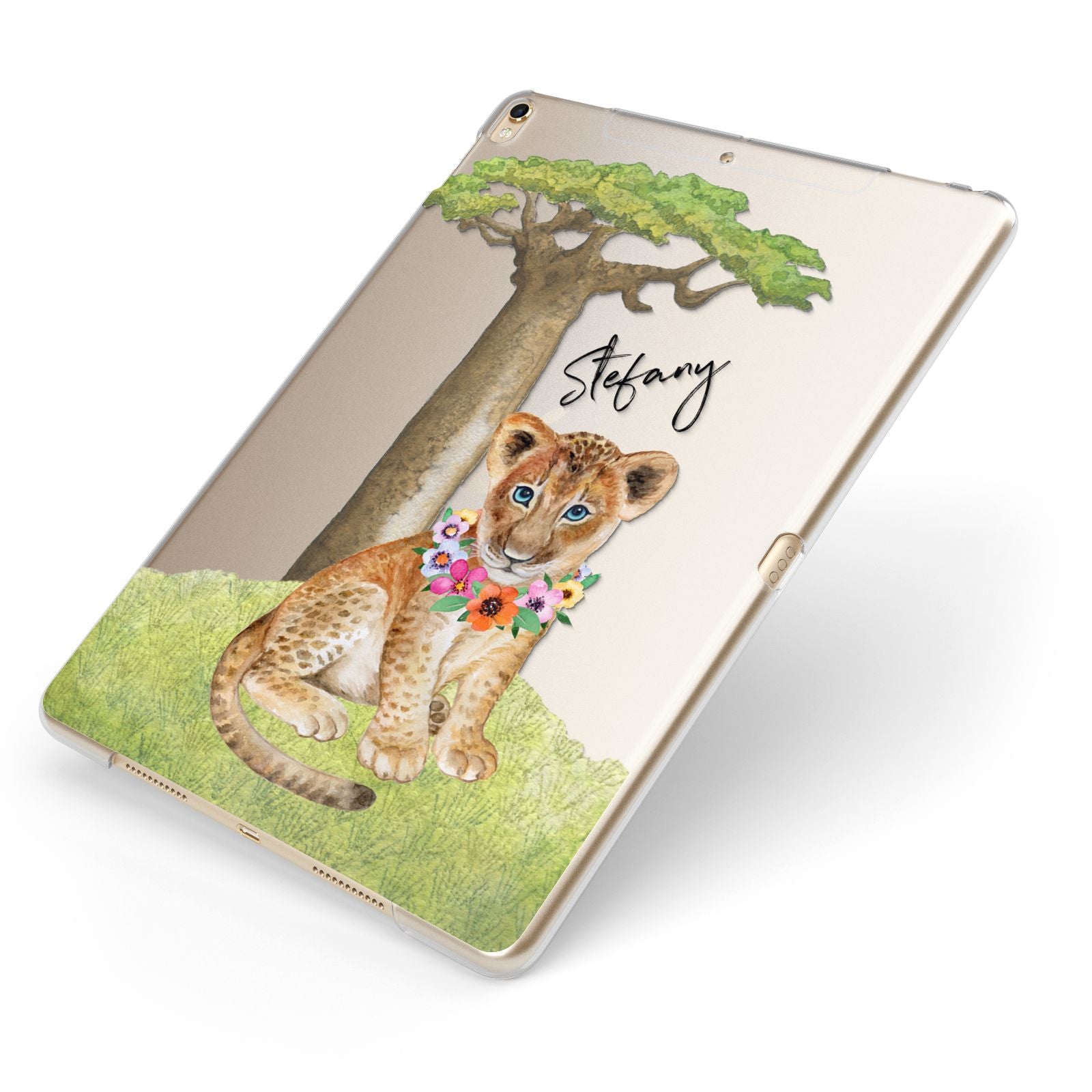 Personalised Lion Cub Apple iPad Case on Gold iPad Side View