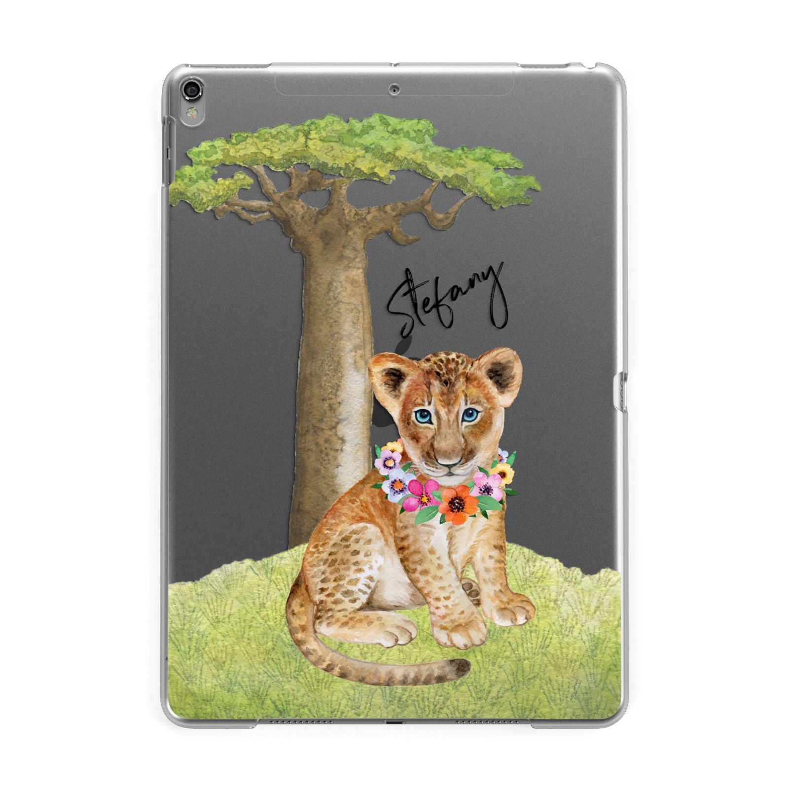 Personalised Lion Cub Apple iPad Grey Case