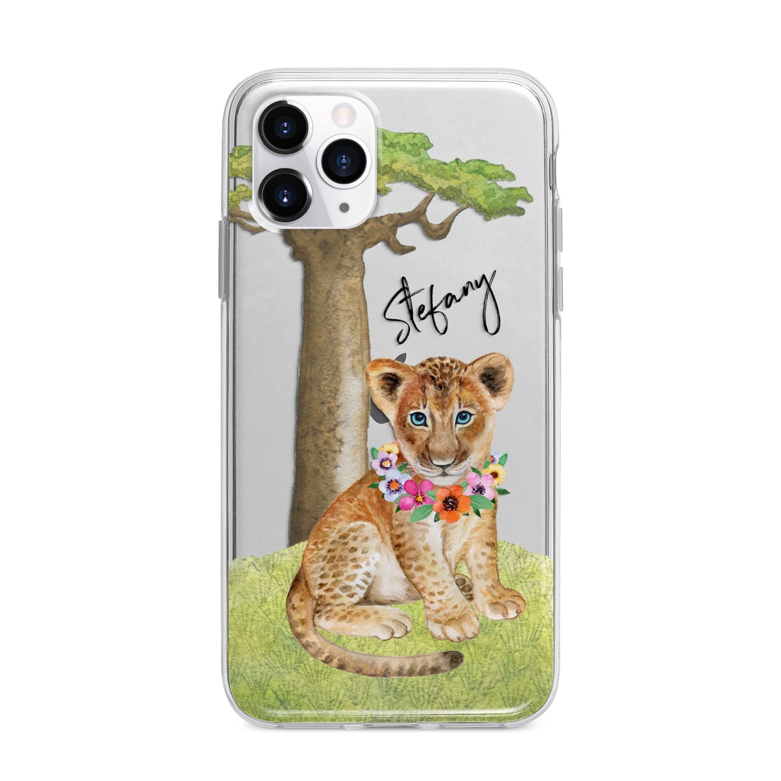Personalised Lion Cub Apple iPhone 11 Pro Max in Silver with Bumper Case
