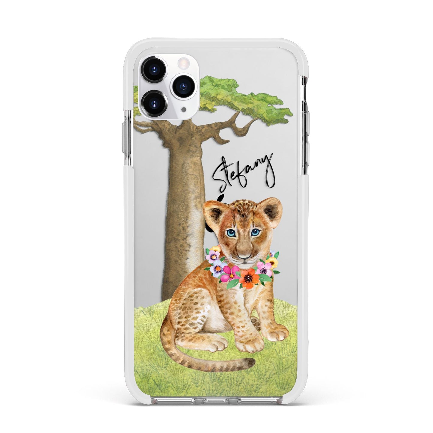 Personalised Lion Cub Apple iPhone 11 Pro Max in Silver with White Impact Case