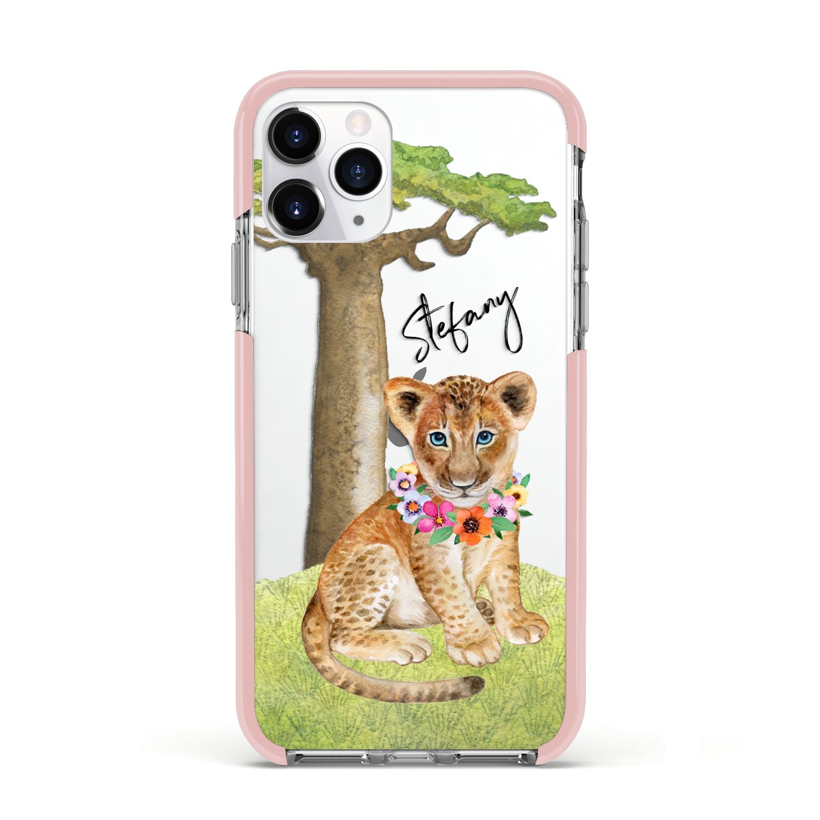 Personalised Lion Cub Apple iPhone 11 Pro in Silver with Pink Impact Case