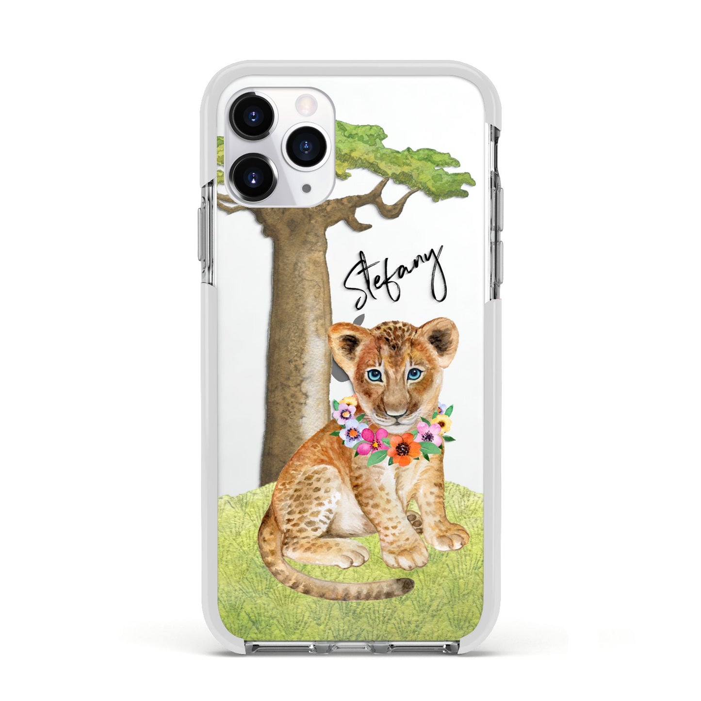 Personalised Lion Cub Apple iPhone 11 Pro in Silver with White Impact Case