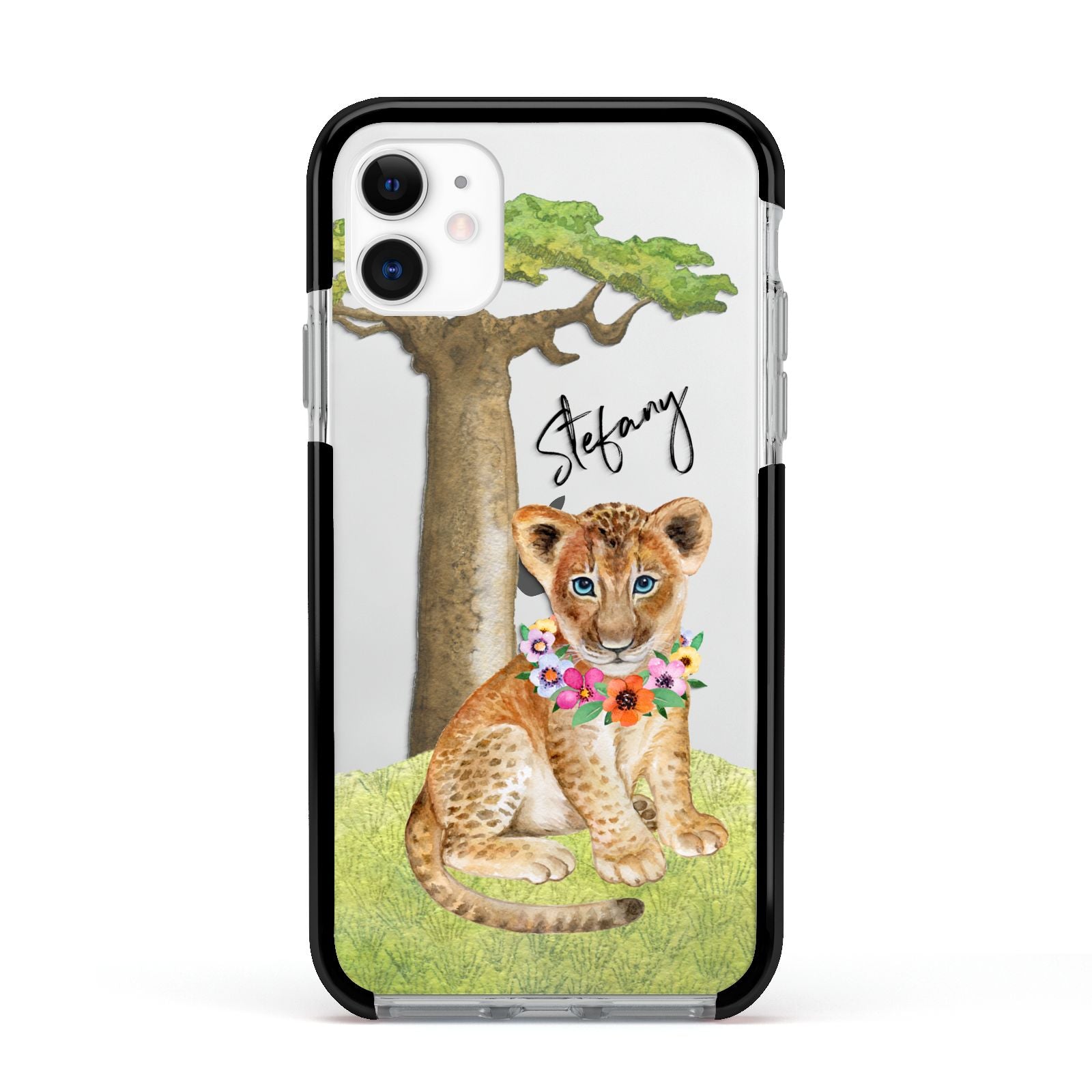 Personalised Lion Cub Apple iPhone 11 in White with Black Impact Case