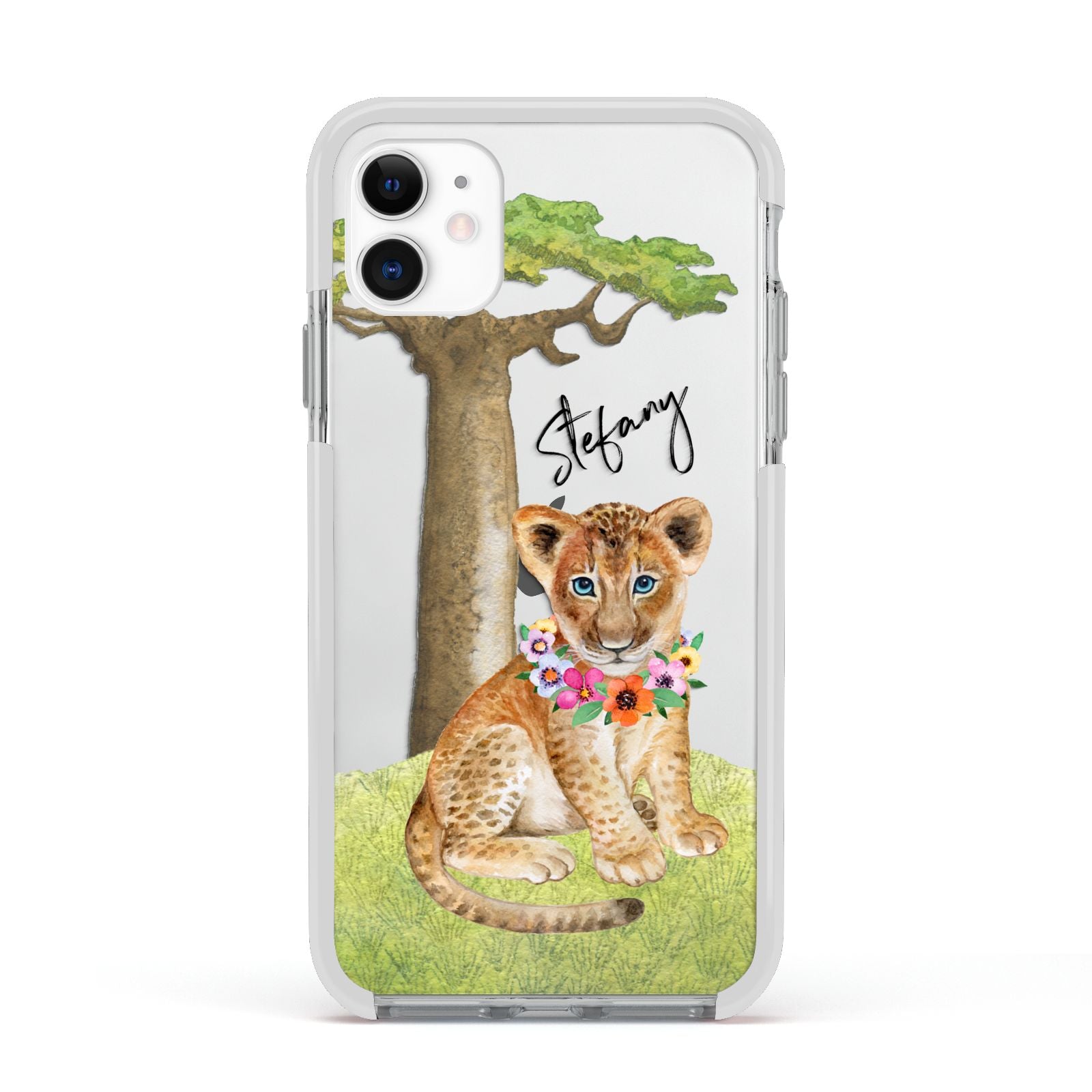 Personalised Lion Cub Apple iPhone 11 in White with White Impact Case