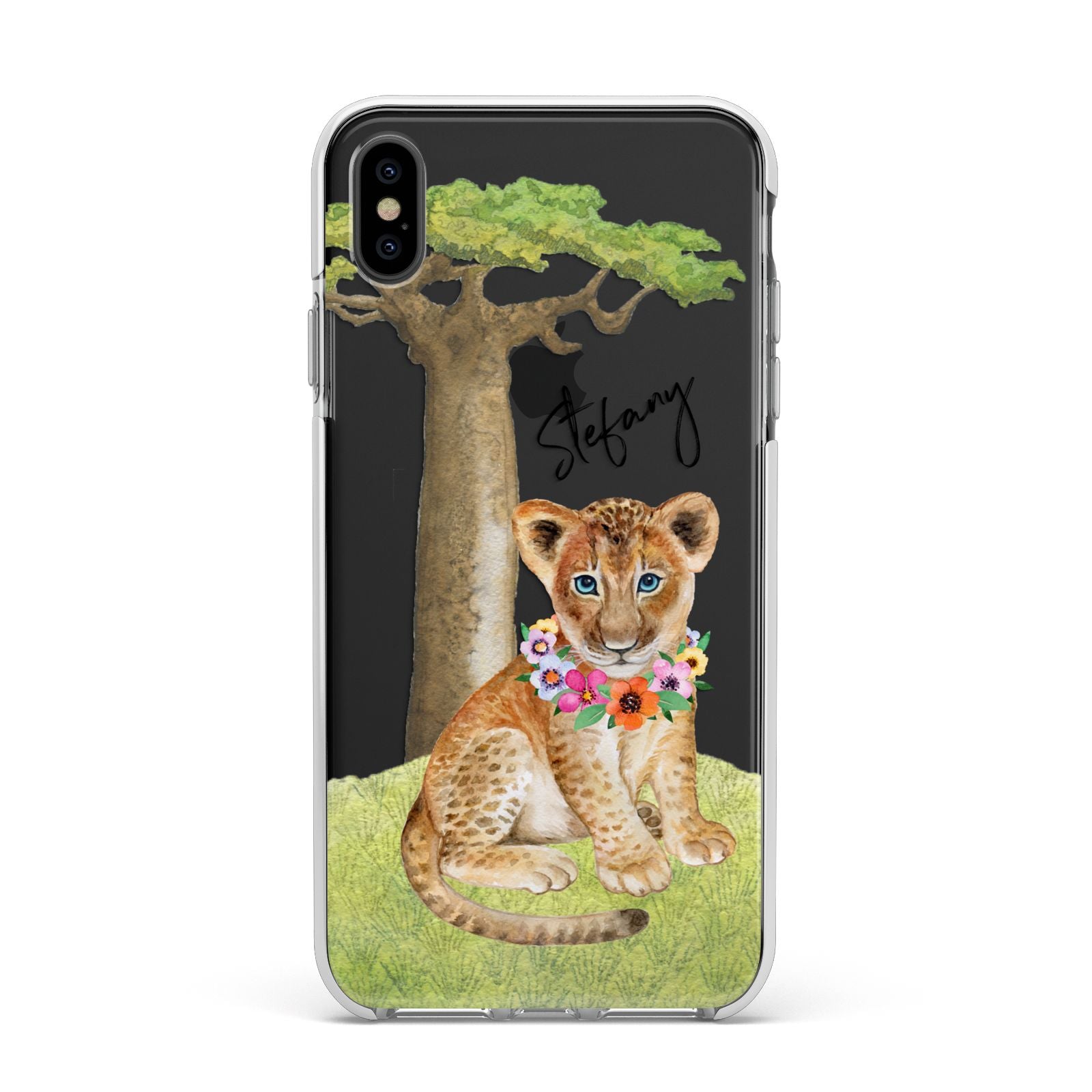 Personalised Lion Cub Apple iPhone Xs Max Impact Case White Edge on Black Phone