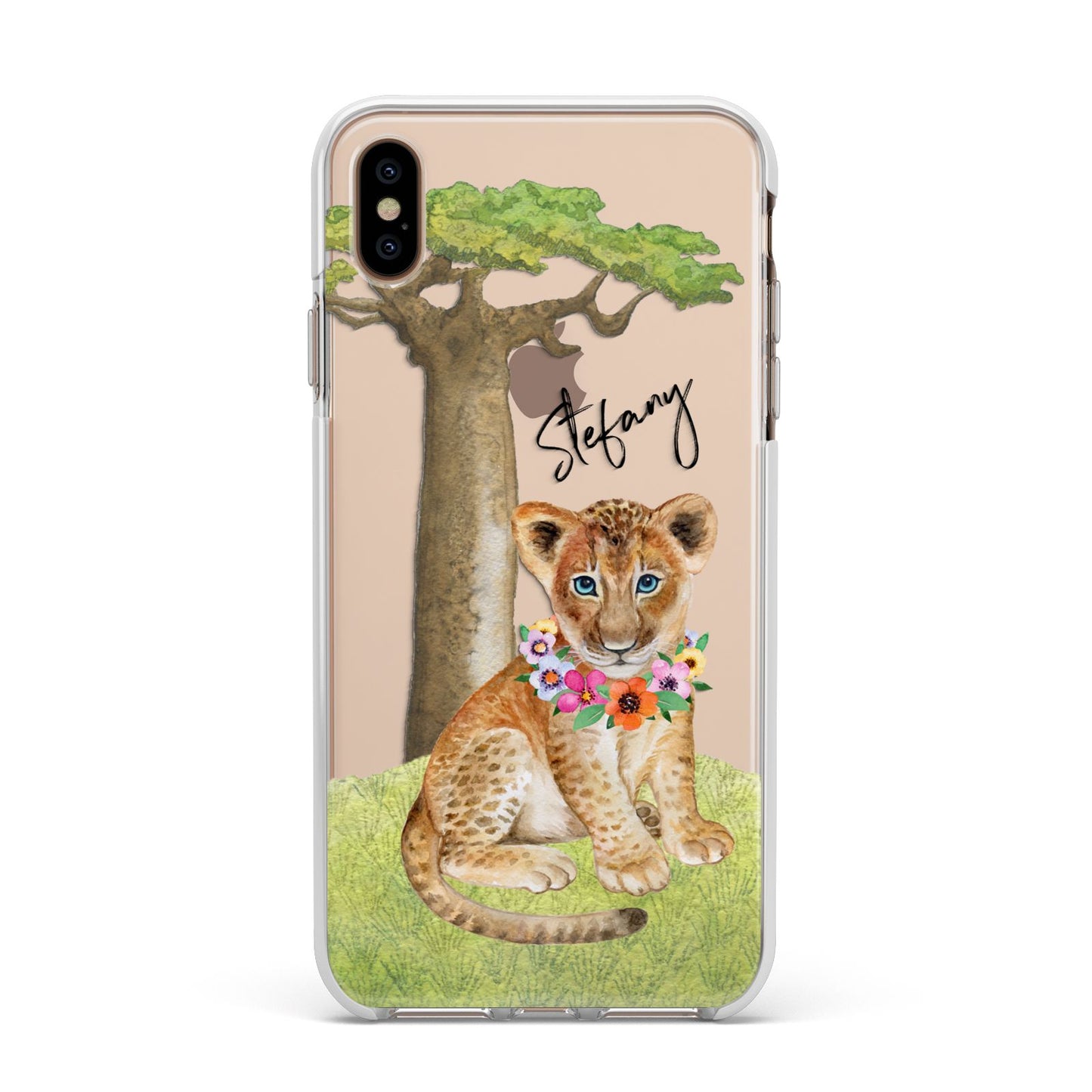 Personalised Lion Cub Apple iPhone Xs Max Impact Case White Edge on Gold Phone