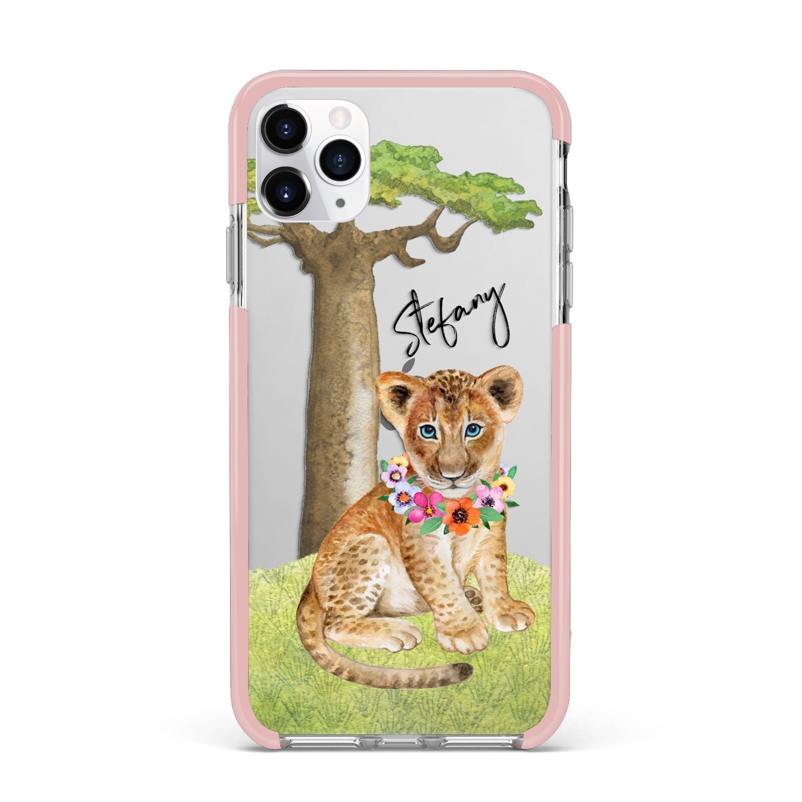Personalised Lion Cub iPhone 11 Pro Max Impact Pink Edge Case