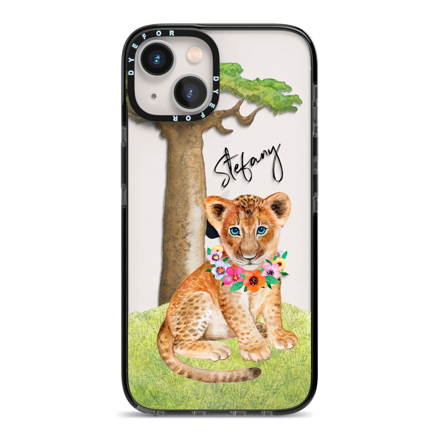 Personalised Lion Cub iPhone 13 Black Impact Case on Silver phone