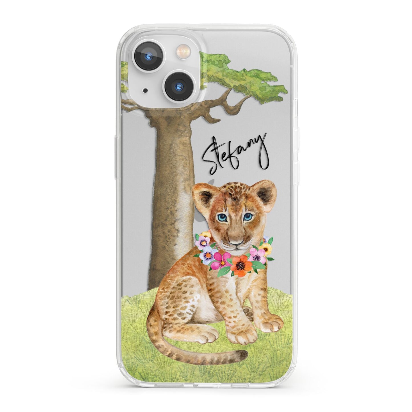 Personalised Lion Cub iPhone 13 Clear Bumper Case