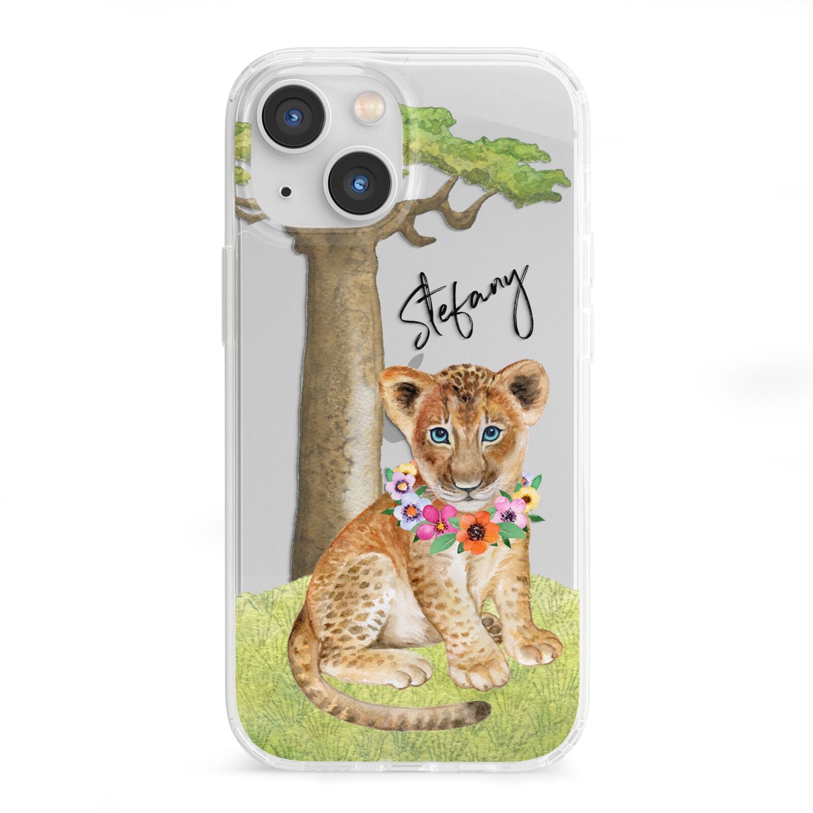 Personalised Lion Cub iPhone 13 Mini Clear Bumper Case