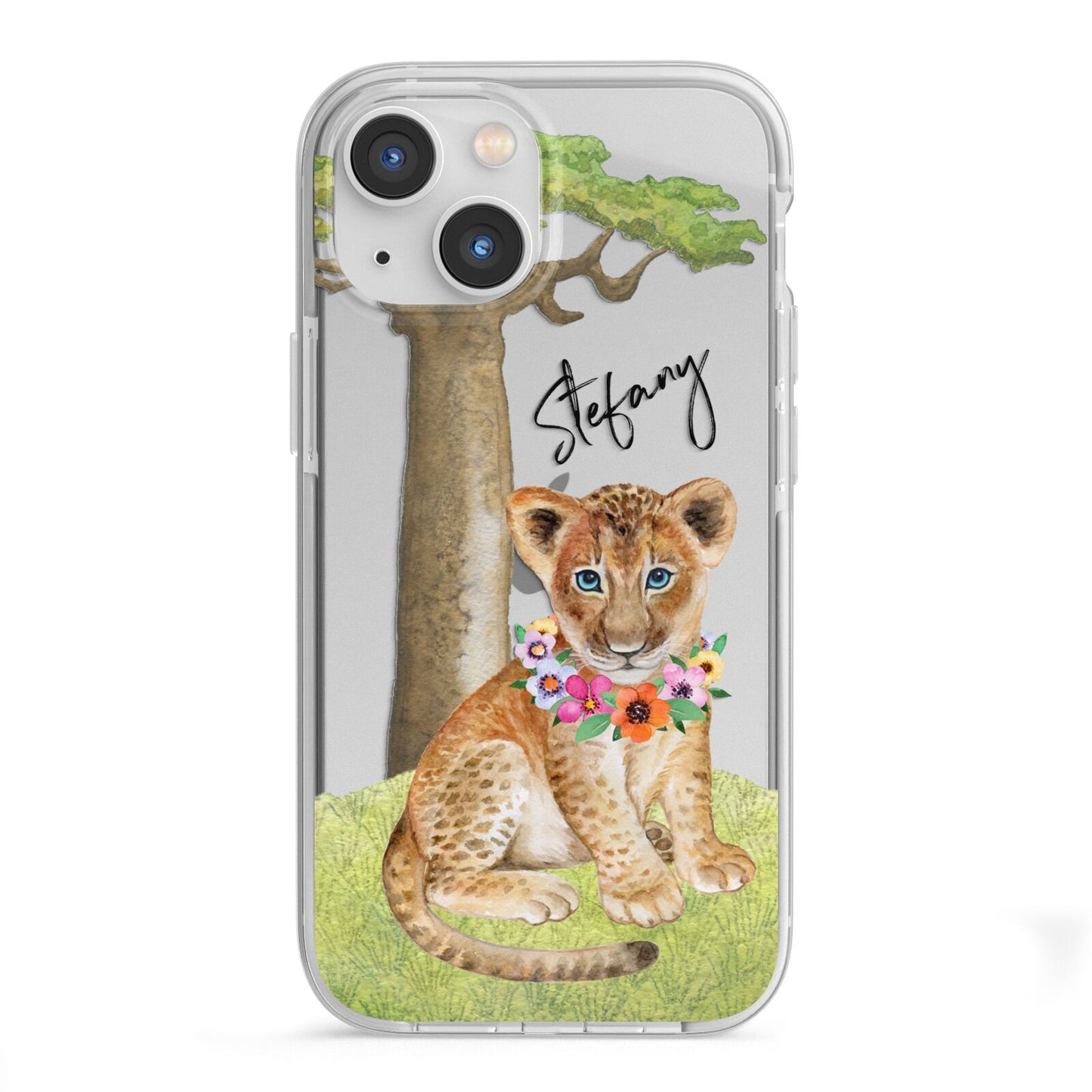 Personalised Lion Cub iPhone 13 Mini TPU Impact Case with White Edges