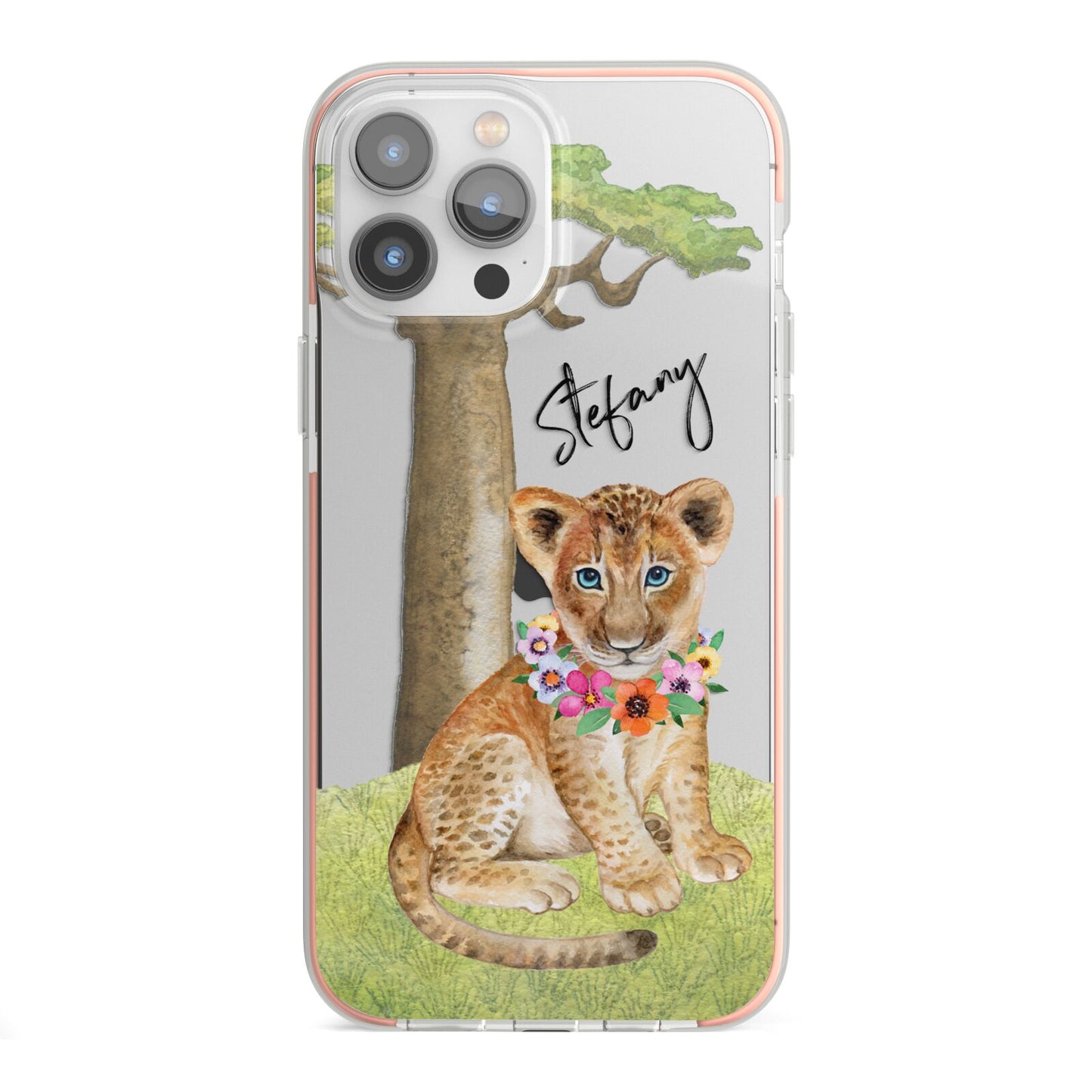 Personalised Lion Cub iPhone 13 Pro Max TPU Impact Case with Pink Edges