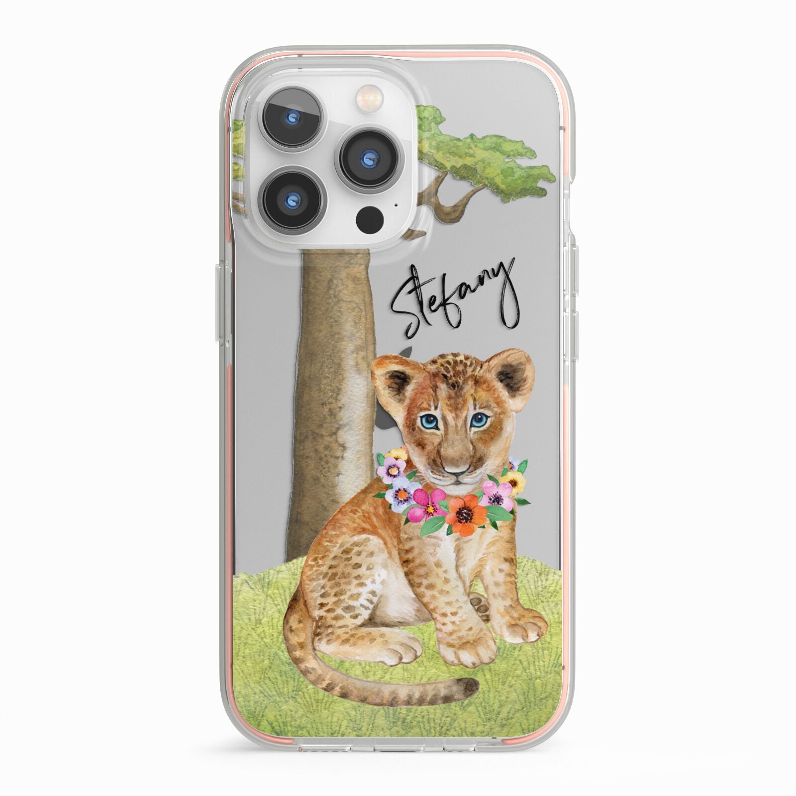 Personalised Lion Cub iPhone 13 Pro TPU Impact Case with Pink Edges