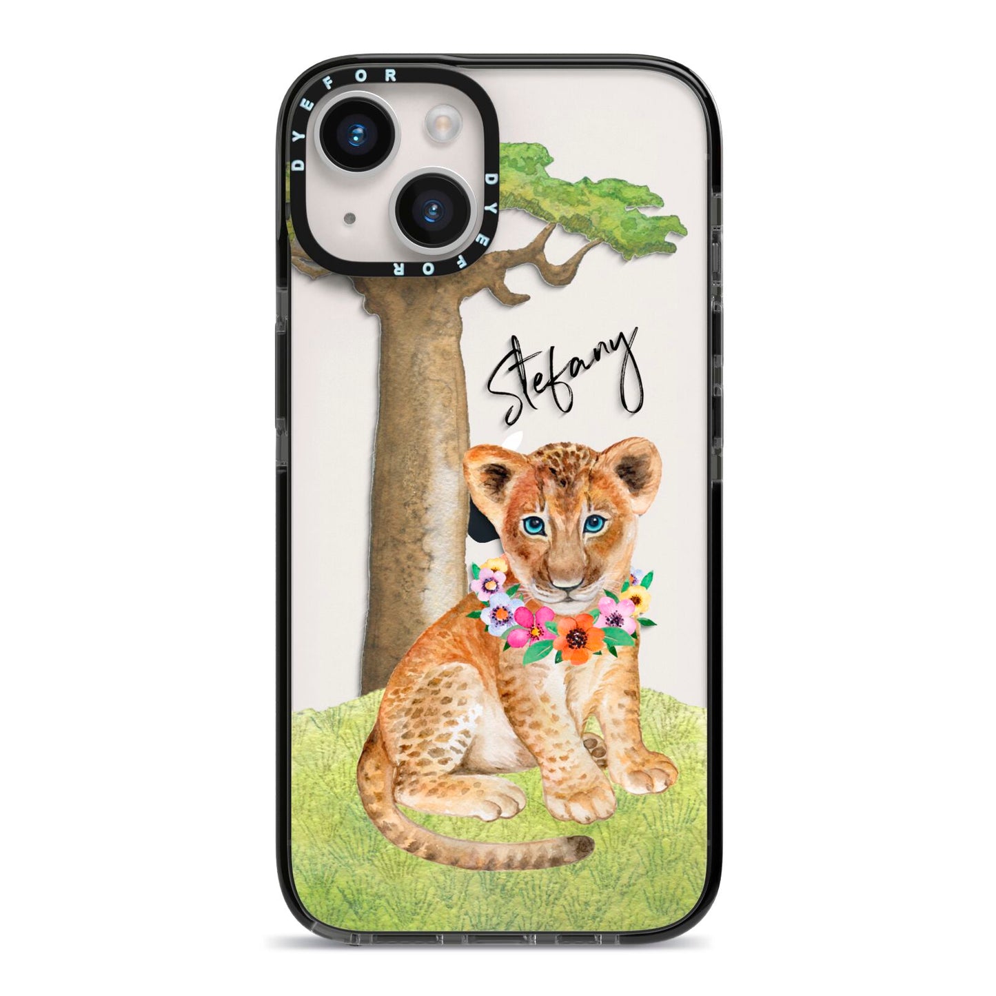 Personalised Lion Cub iPhone 14 Black Impact Case on Silver phone