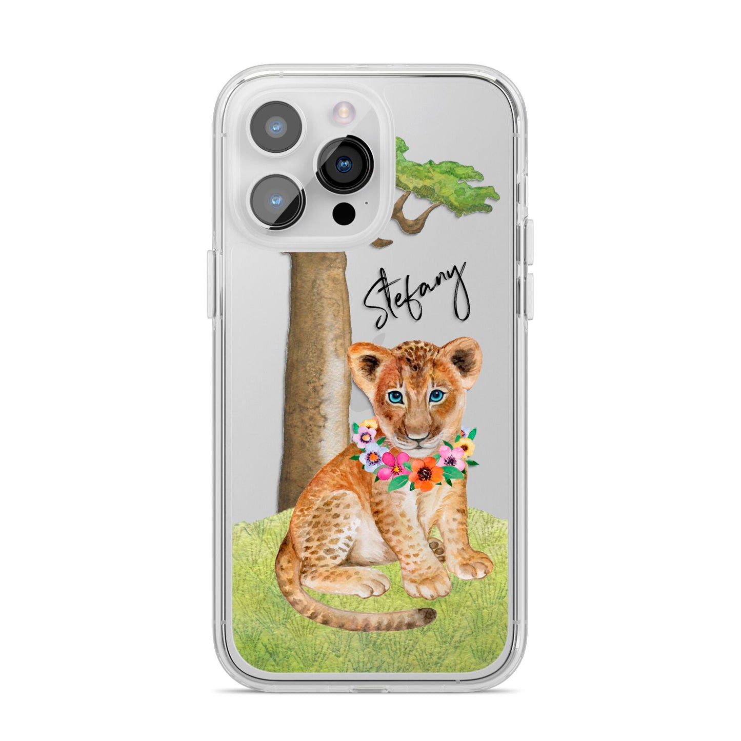 Personalised Lion Cub iPhone 14 Pro Max Clear Tough Case Silver
