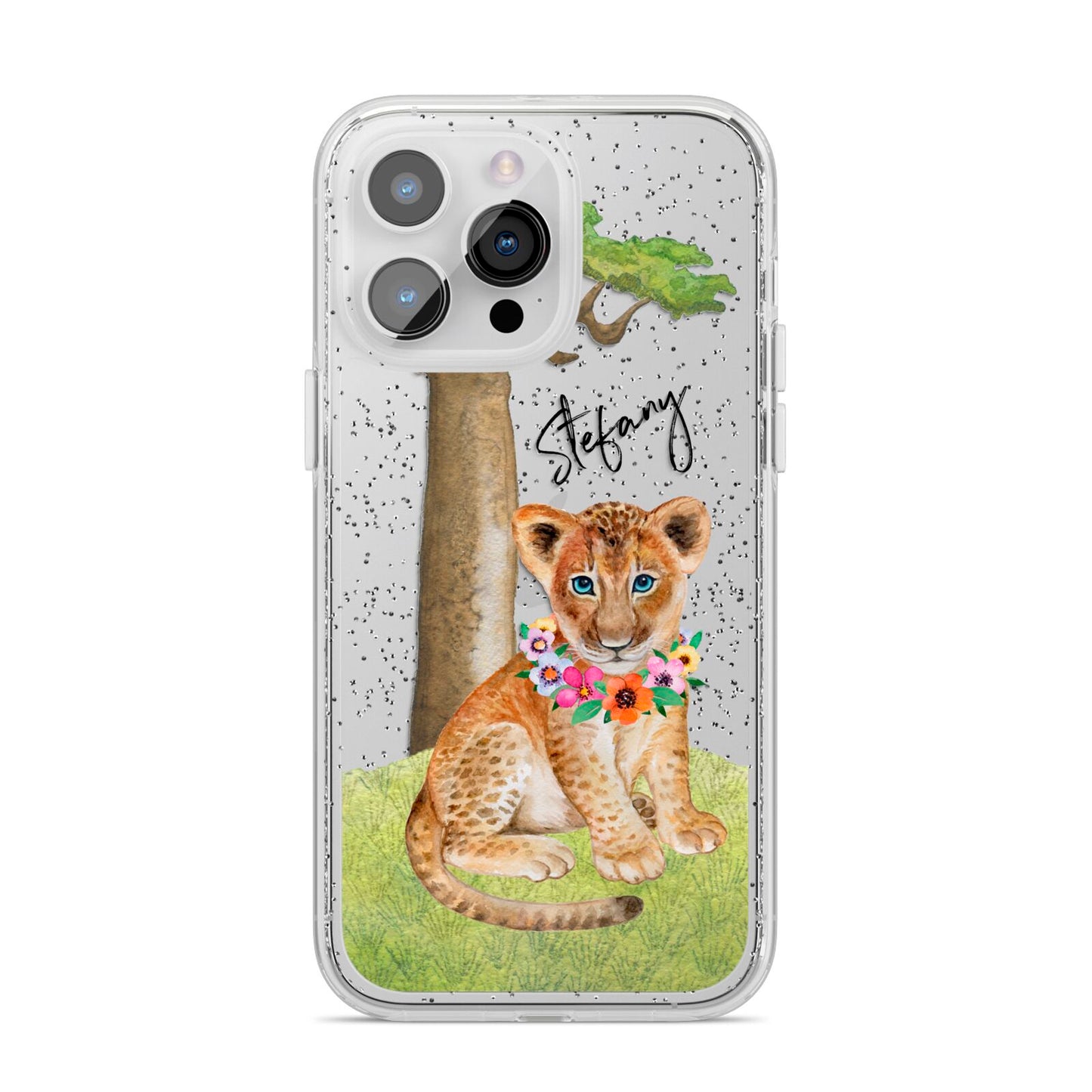 Personalised Lion Cub iPhone 14 Pro Max Glitter Tough Case Silver