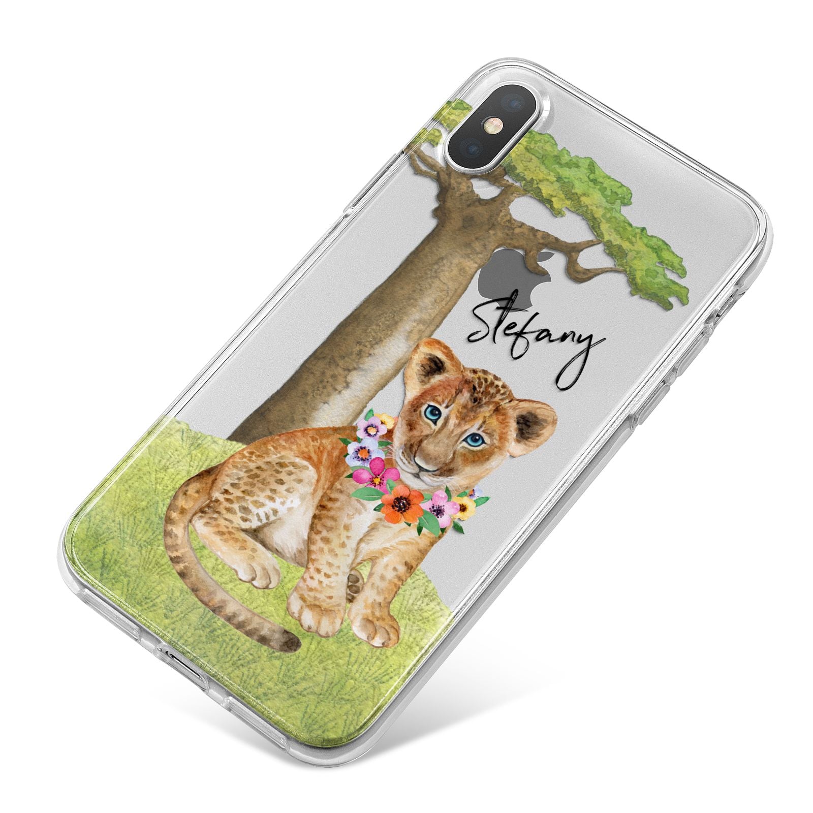 Personalised Lion Cub iPhone X Bumper Case on Silver iPhone