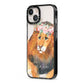 Personalised Lion iPhone 13 Black Impact Case Side Angle on Silver phone