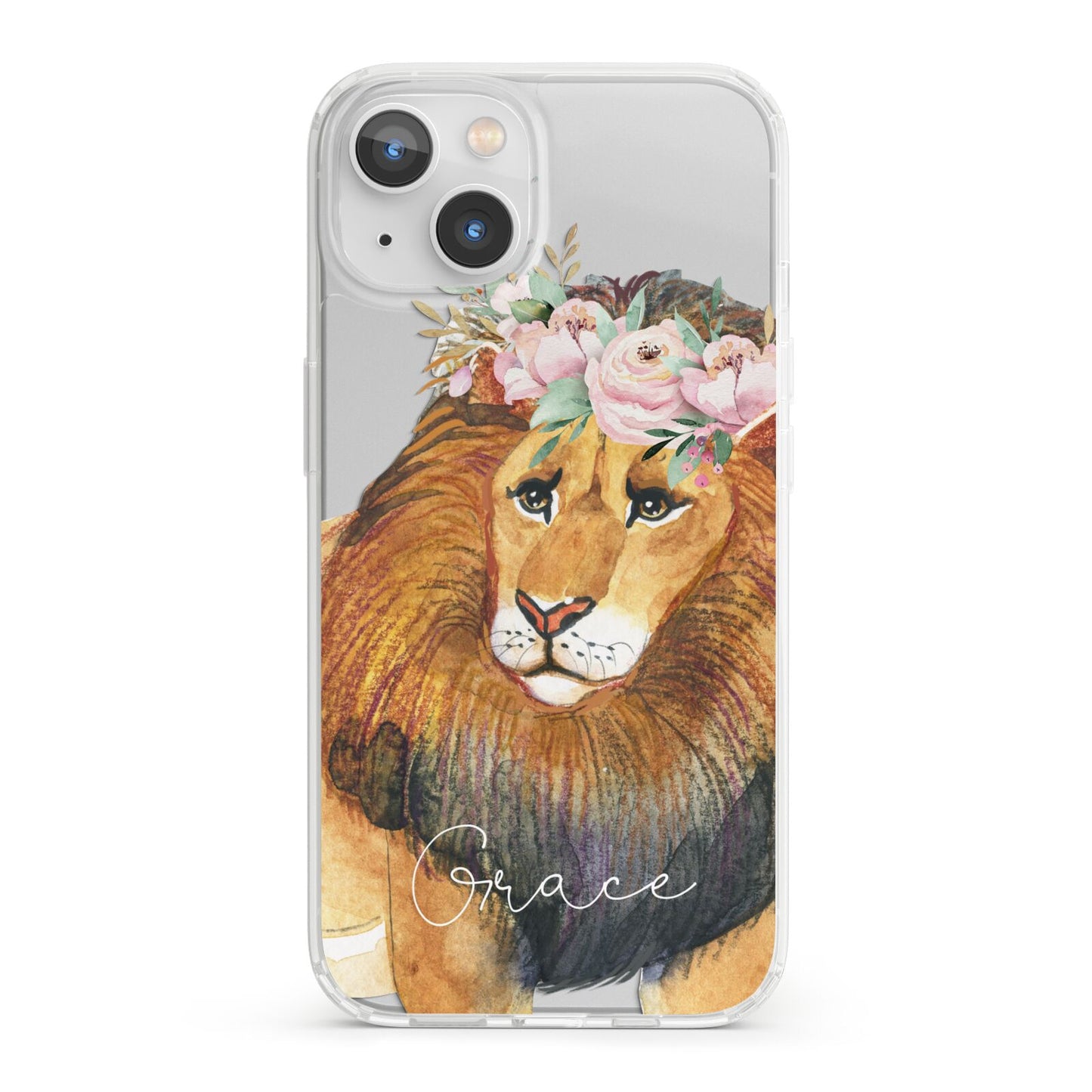 Personalised Lion iPhone 13 Clear Bumper Case
