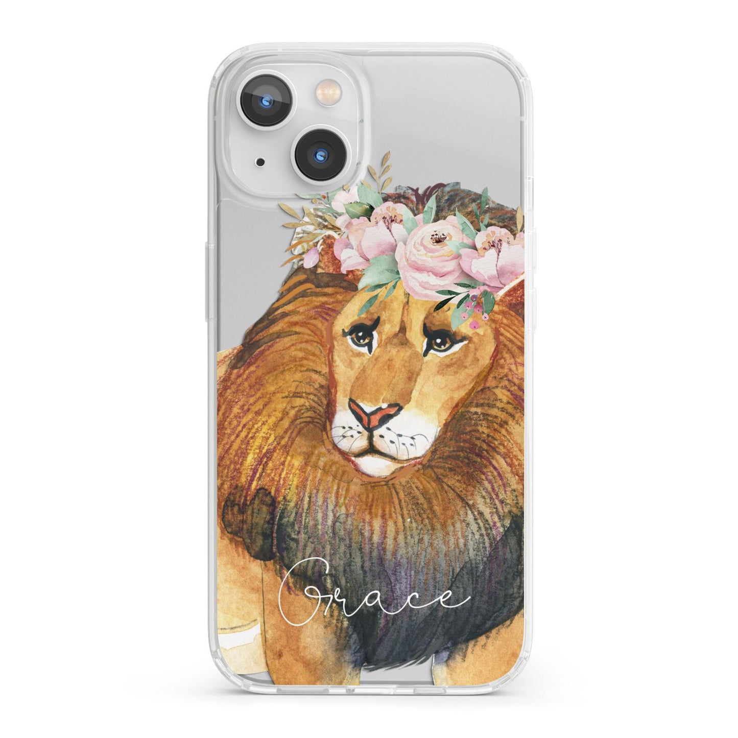 Personalised Lion iPhone 13 Clear Bumper Case